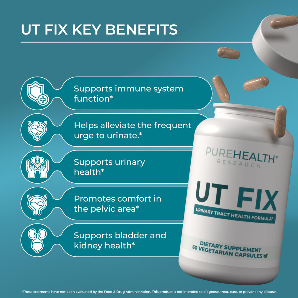 PUREHEALTH RESEARCH UT Fix - Urinary Tract Health Formula - Urinary Tract Support for Women & Men - Cranberry Supplement with D Mannose 1000mg, Vitamin D3 & Bee Propolis - 60 Capsules PUREHEALTH RESEARCH Au supplements