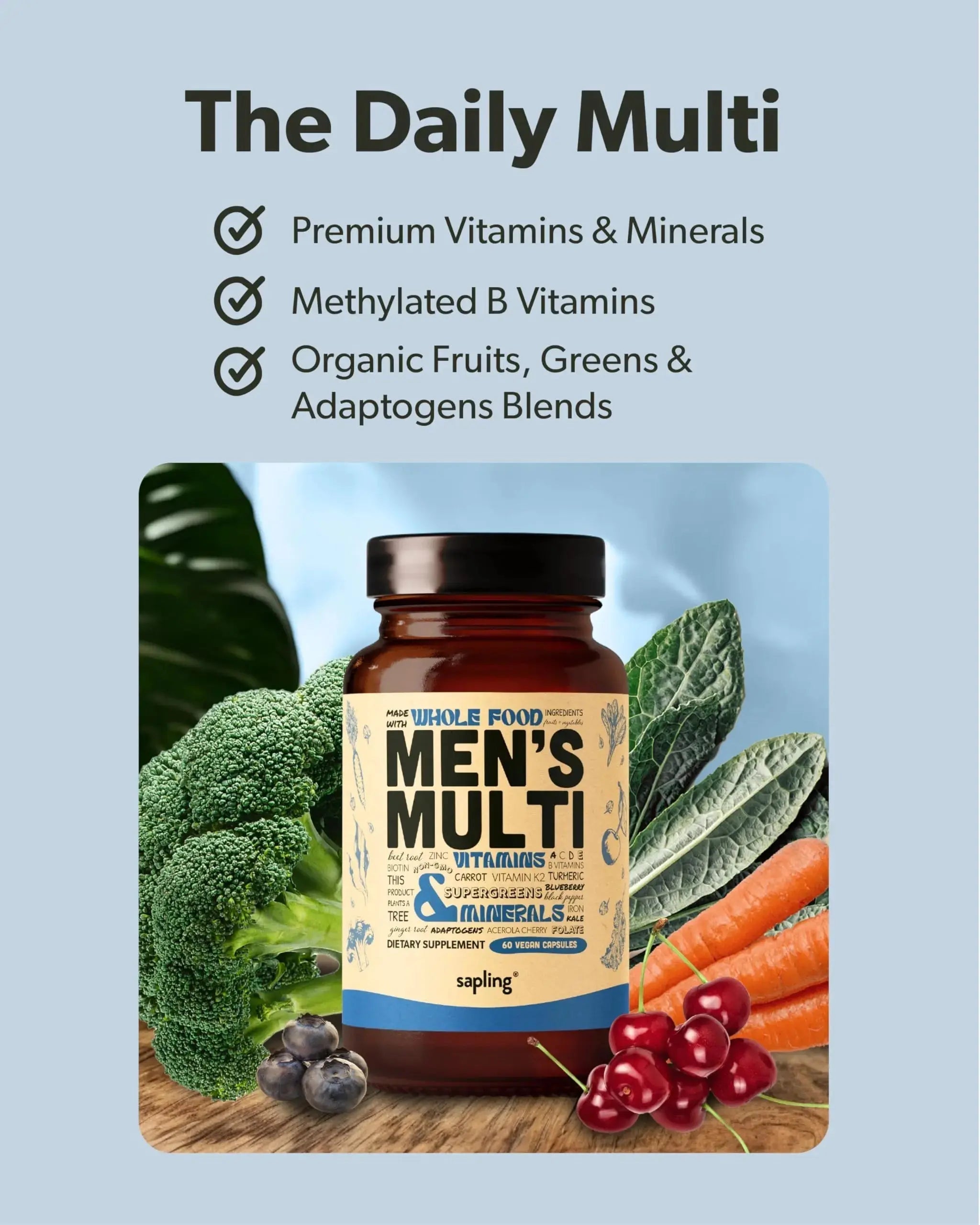 Multivitamin for Men - Daily Men’s Multivitamin - Methylated B Complex with Whole Food Ingredients, Vitamin B12, Folate sapling Au supplements