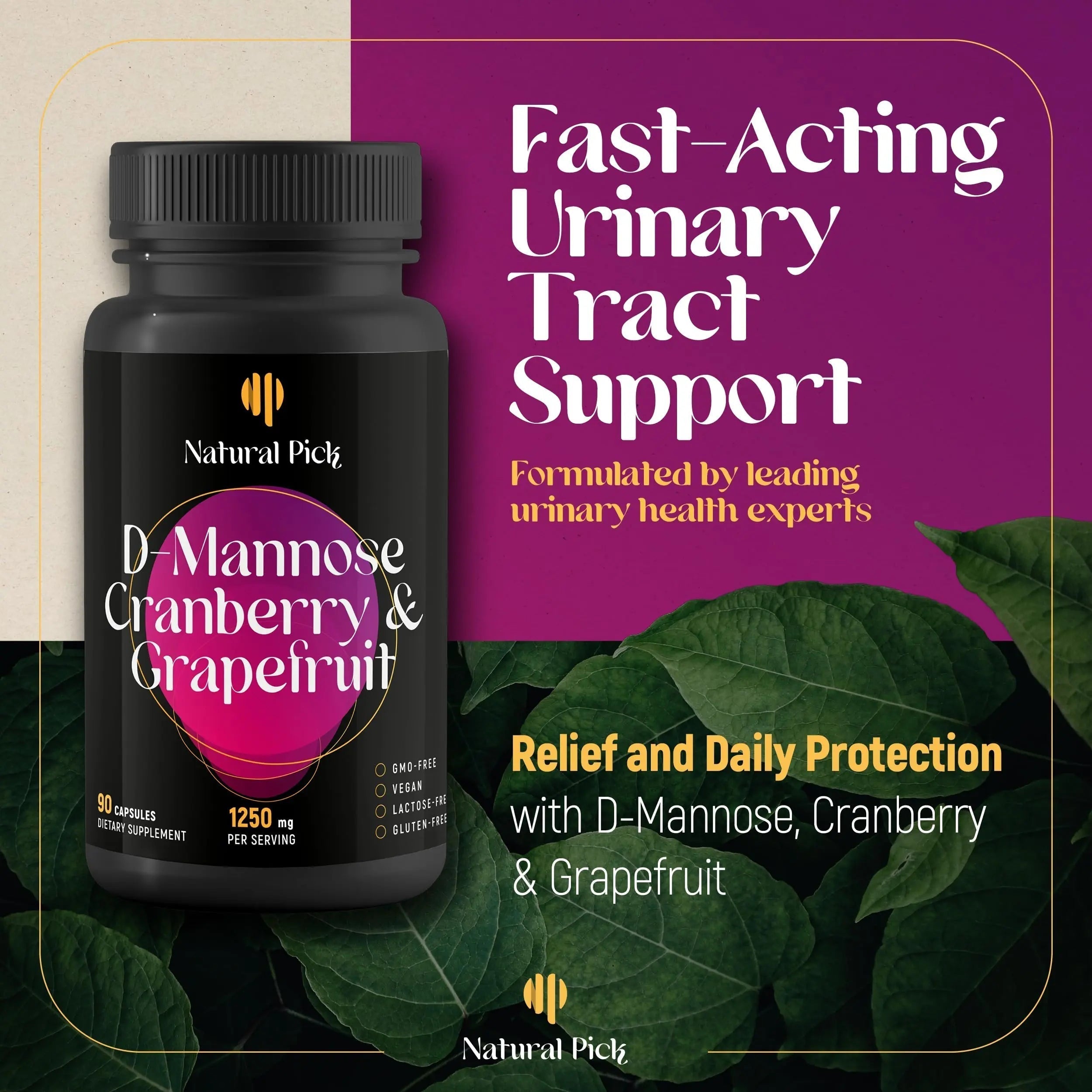 Natural Pick D-Mannose - Cranberry & Grapefruit – Cranberry Pills, UTI Treatment and Fast Relief for Women | Urinary Tract & Bladder Support. 90 Vegan Capsules, D mannose Supplements for Women Natural Pick Au supplements