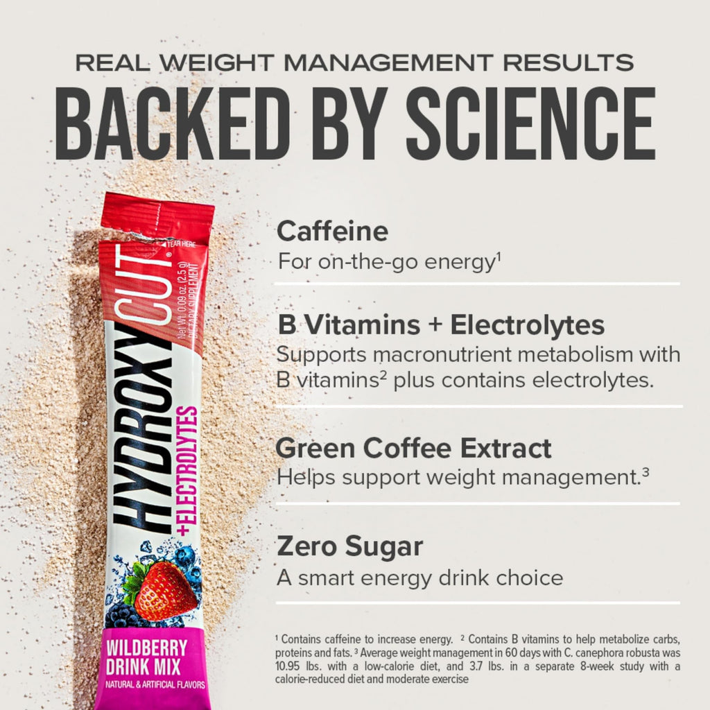 Hydroxycut Drink Mix, Wildberry Blast - 21 Travel-Size Packets - Zero Calories, Zero Sugar - Boost Metabolism, Burn Calories