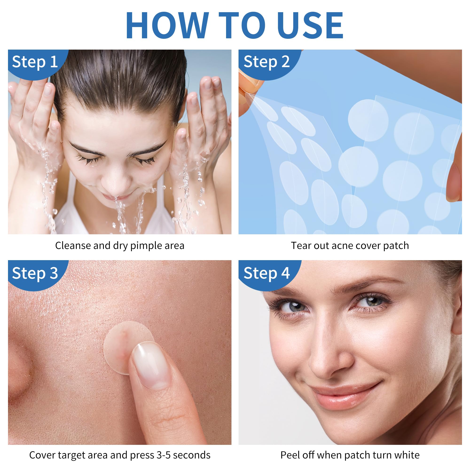 Daolyo Pimple Patches for Face, 4 Size 300 Counts Acne Patches, Hydrocolloid Patches
