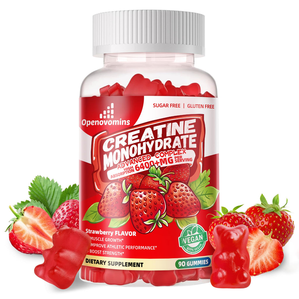 Creatine Monohydrate Gummies Complex for Men & Women -Advanced Formula W/L-Taurine + Vitamin B12, Sugar Free Chewable Supplement,90 Strawberry Gummies Openovomins Au supplements