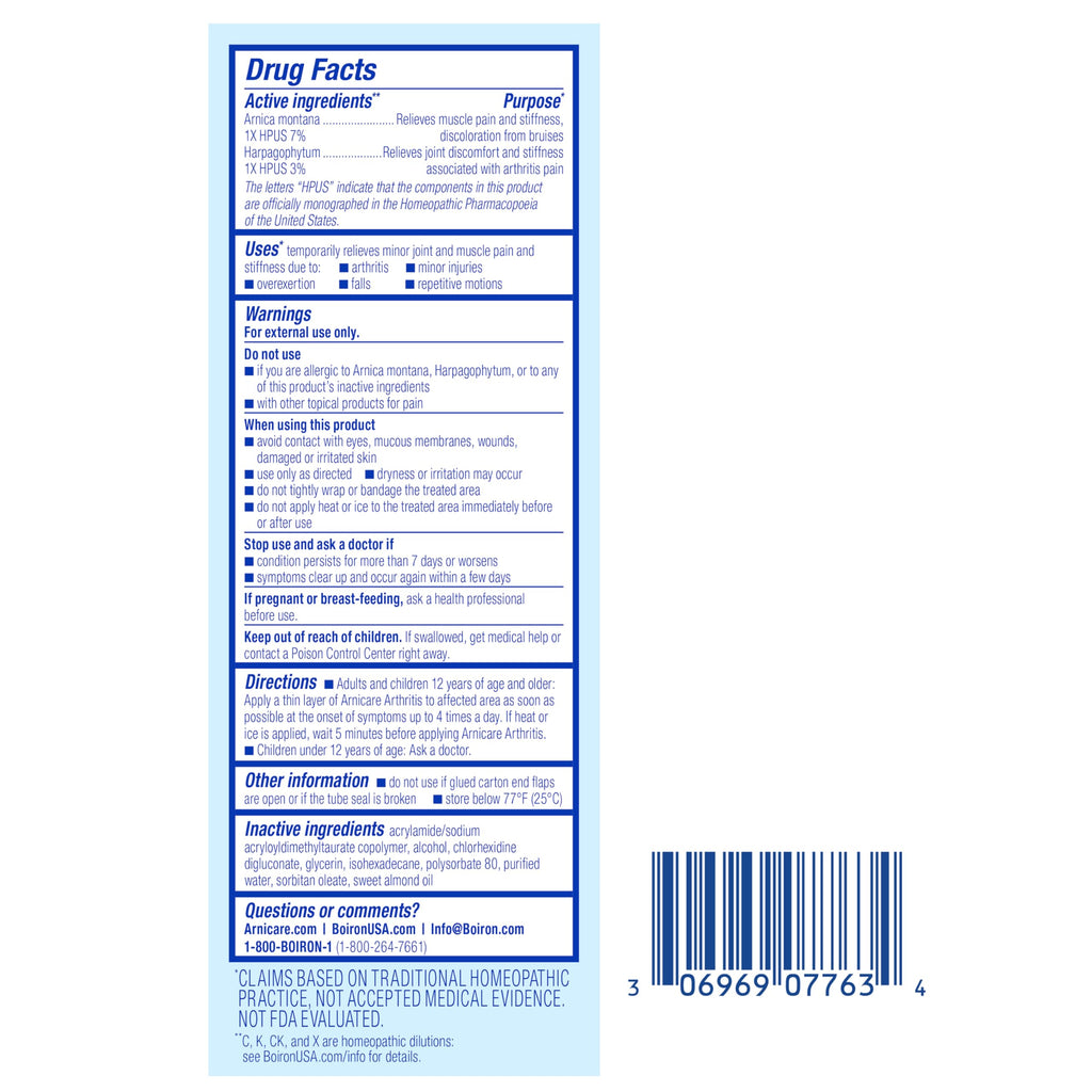 Boiron Arnicare Arthritis Cream for Pain Relief of Knees, Hands, Wrists, Elbows, Joints & Muscles – Quickly Absorbed & Fragrance-Free – 2.5 oz Boiron Au supplements