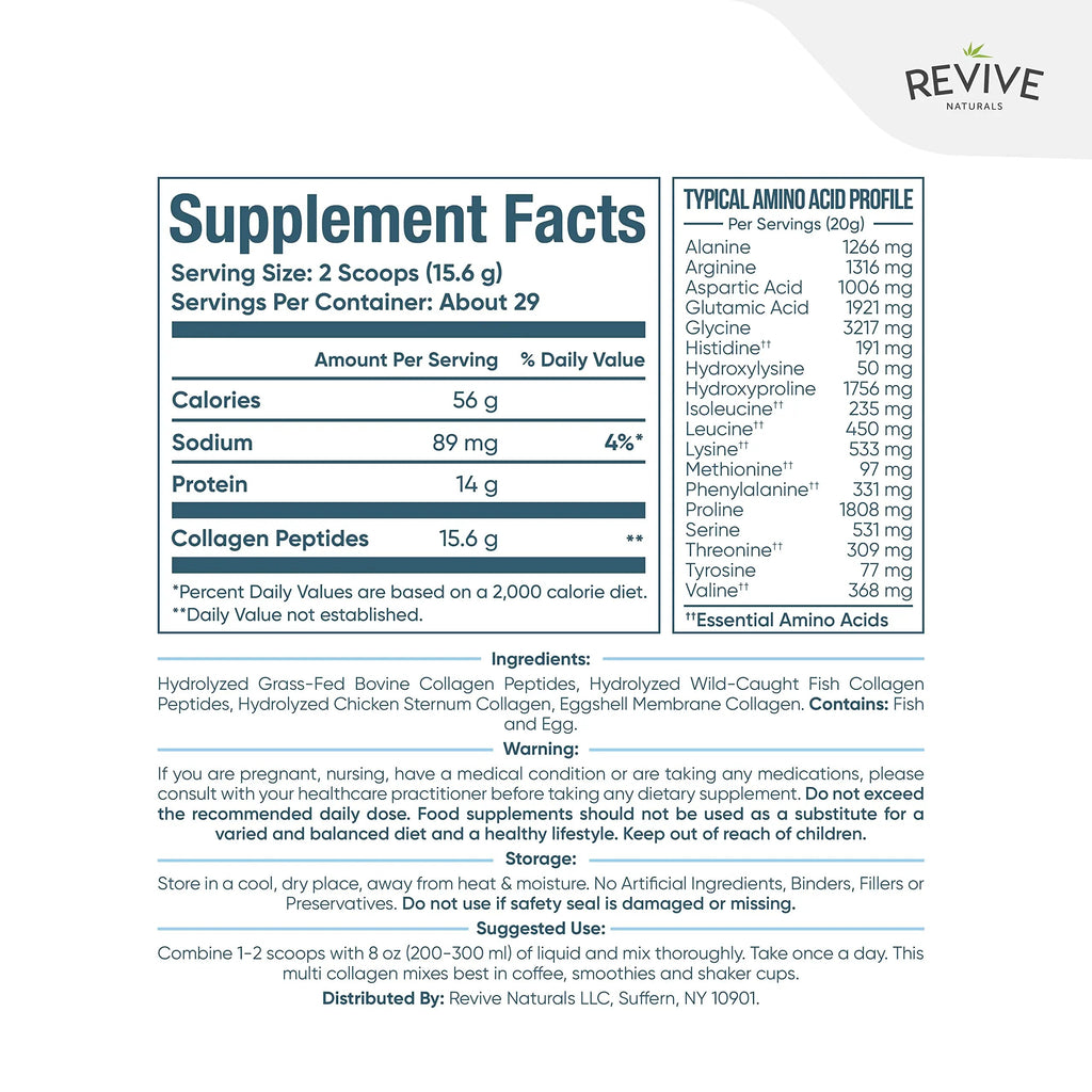 Revive Naturals Multi Collagen Hydrolyzed Protein Powder (16oz) - Types I, II, III, V & X Revive Naturals Au supplements