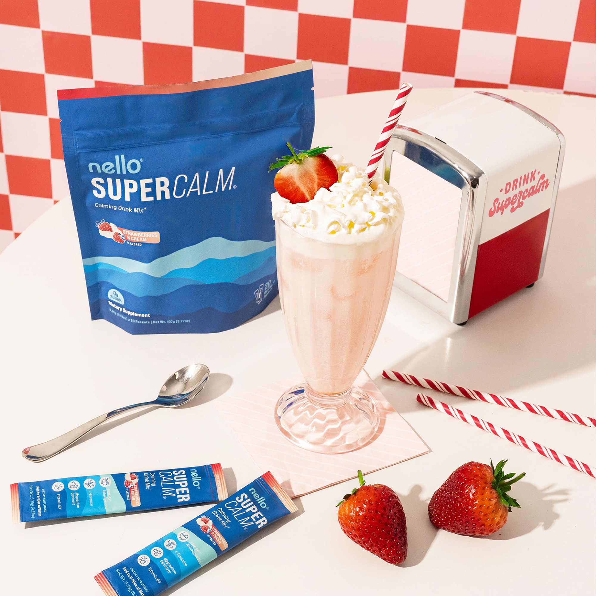 Nello Supercalm Powdered Drink Mix, Cortisol Reducer*, Sleep Aid Supplement, L Theanine, Ksm-66 Ashwagandha, Magnesium Glycinate, Vitamin D 3, No Sugar