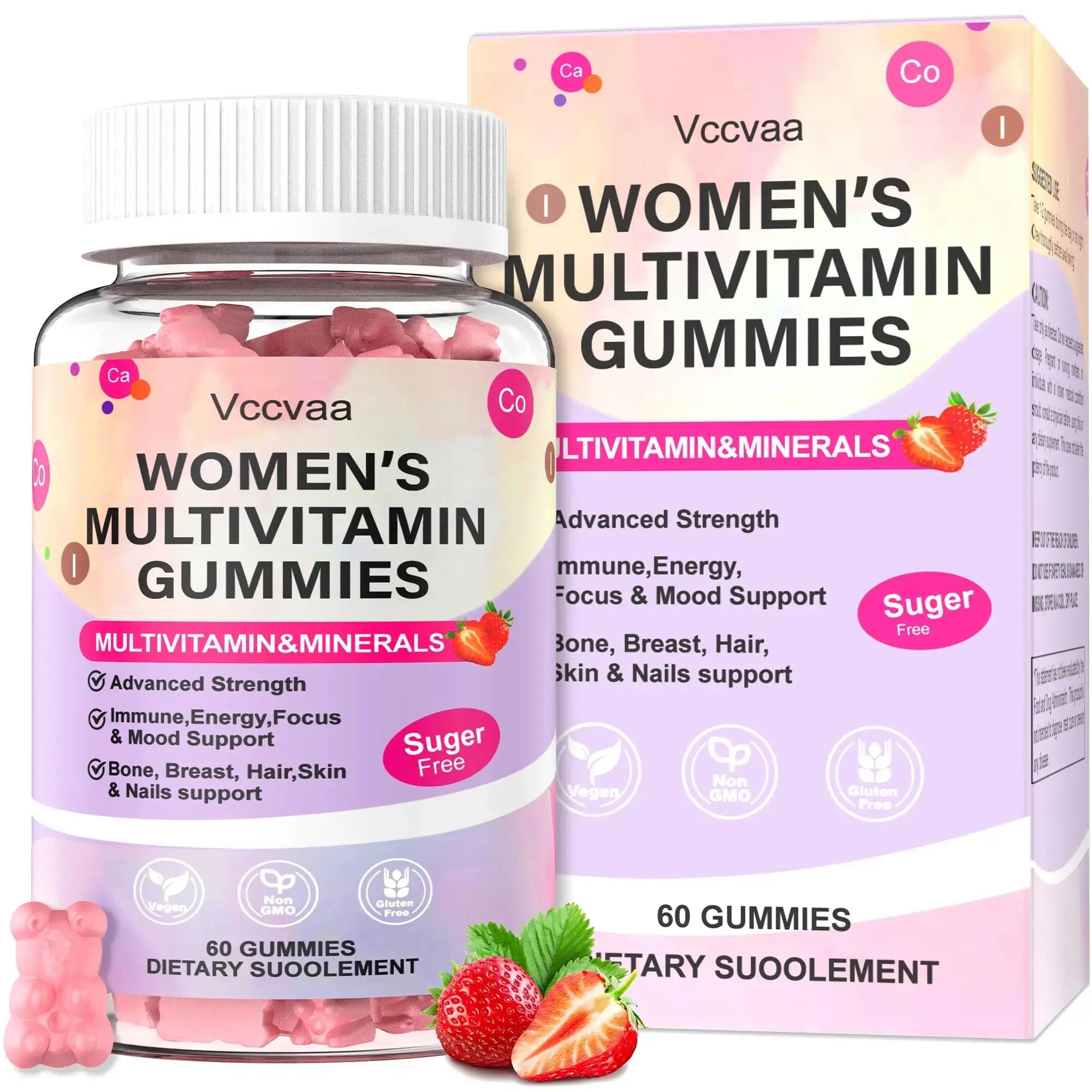 Vccvaa Sugar Free Multivitamin Gummies for Women 14+ with Iron, Inositol, Folate, Vitamins A C D3 E B12 K2, Herbal & Mineral Blend Vccvaa Au supplements