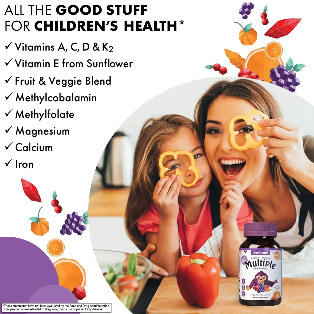 Bluebonnet Nutrition Rainforest Animalz Whole Food Based Multiple Chewable Tablets, Kids Multivitamin & Mineral, Vitamin C, D3, Iron BlueBonnet Au supplements