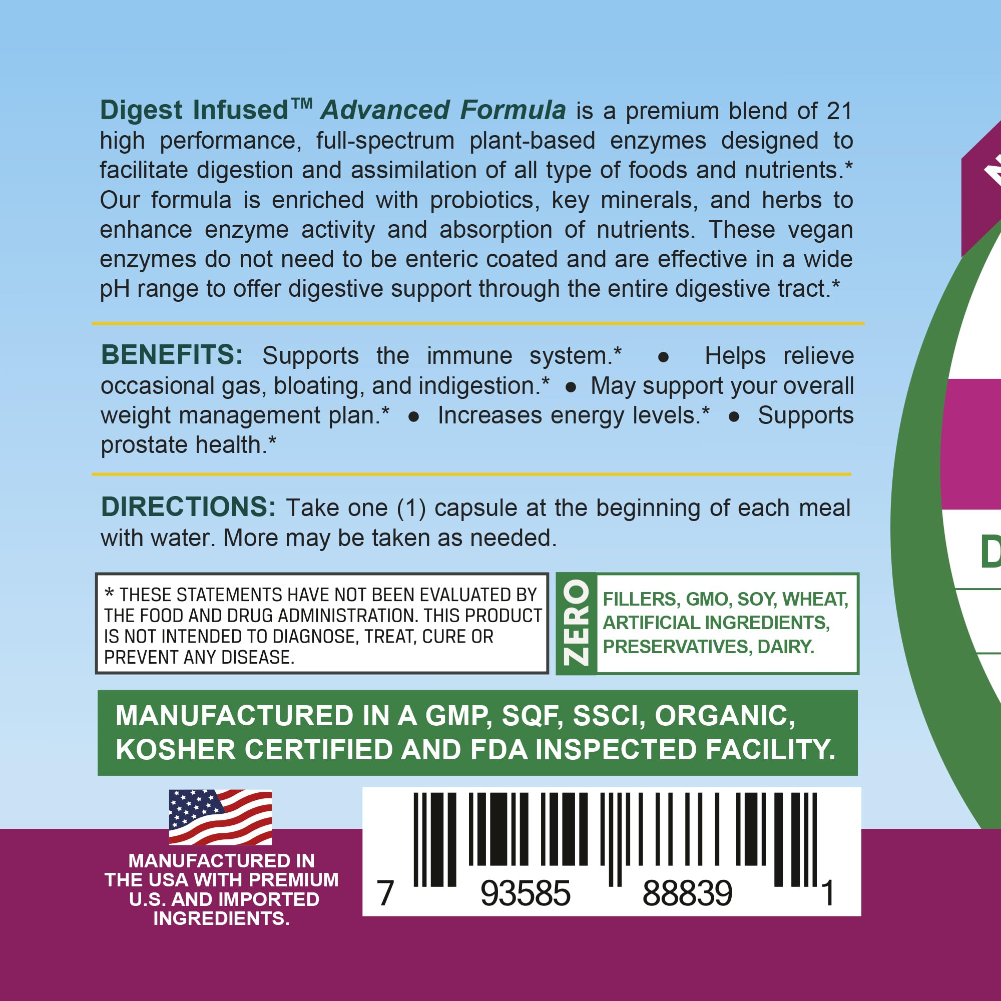Life Infused Digestive Enzymes with Probiotics – 21 Plant-Based Enzymes with Bromelain, Papain, Amylase & Protease – Digestive Support for Gas & Bloating –