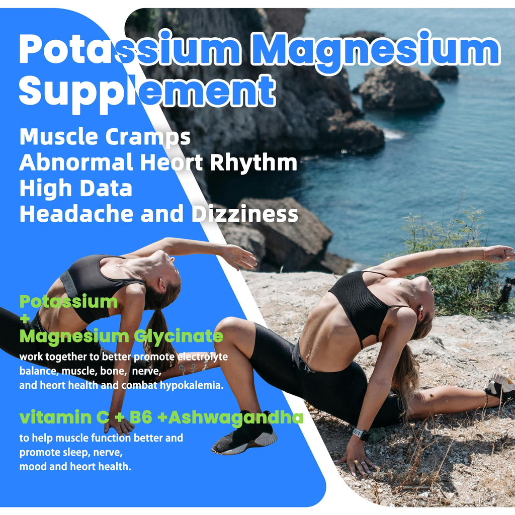 Potassium Magnesium Gummies,Potassium Supplement w/Ashwagandha,High Absorption Magnesium Glycinate,B6,D3,Potassium Citrate for Leg Cramps,Muscle,Electroyte for Adults Kids,Sugar-Free, 60 Gummies NUTRAGOGO Au supplements