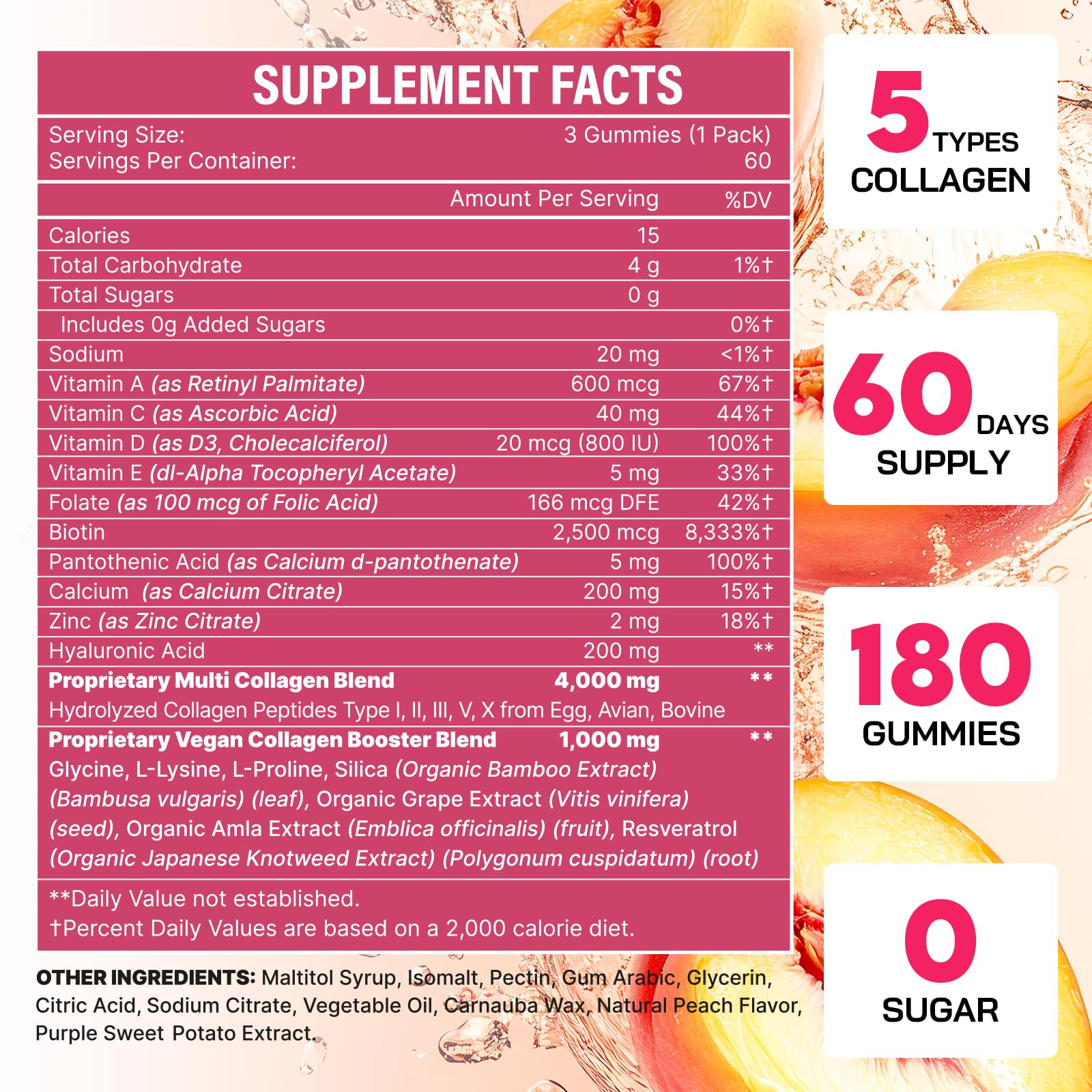 OHaboth Collagen Gummies for Women, Hydrolyzed Collagen Peptides Type I, II, III, V, X, 0 Sugar - Collagen Gummies for Skin, Wrinkles, Hair, Nails