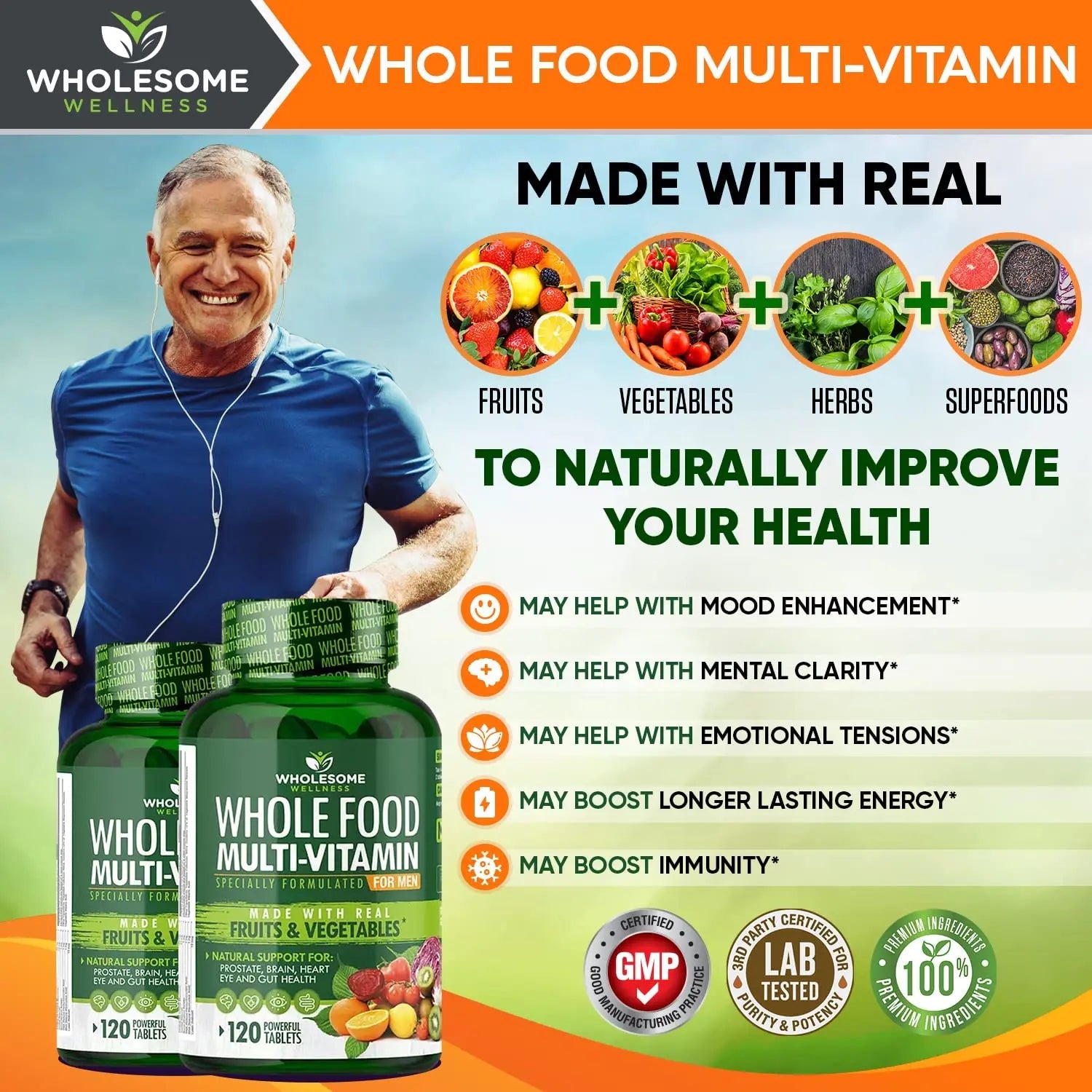 Whole Food Multivitamin for Men - Natural Multi Vitamins, Minerals, Organic Extracts Wholesome Wellness Au supplements
