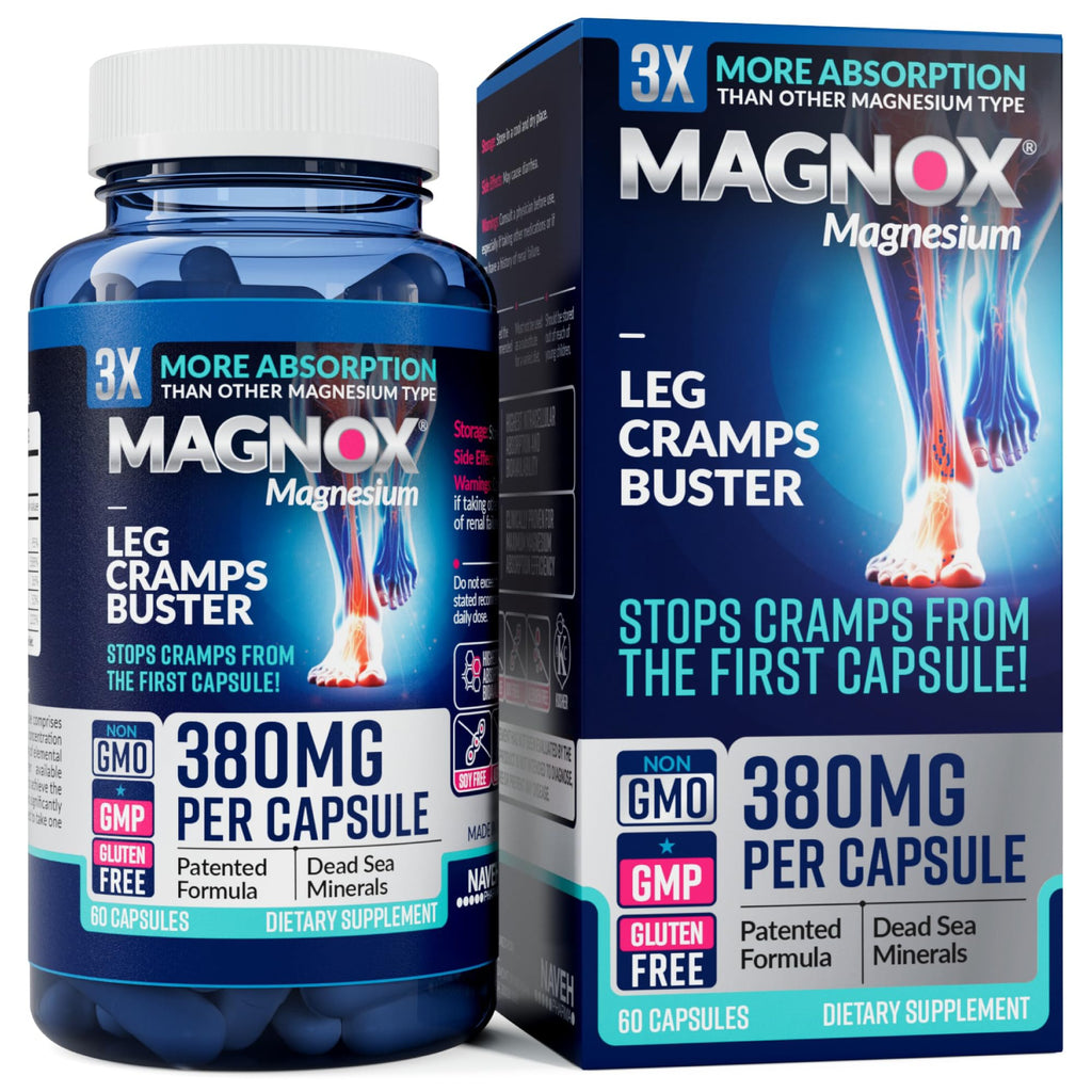 MAGNOX® Buster | Patented Clinically Tested 380mg Magnesium Supplement for Spasms & Leg Cramps at Night | One Capsule a Day for Almost Full Dosage | 3X More Absorption | Dead Sea Minerals (60 Caps) MAGNOX Au supplements