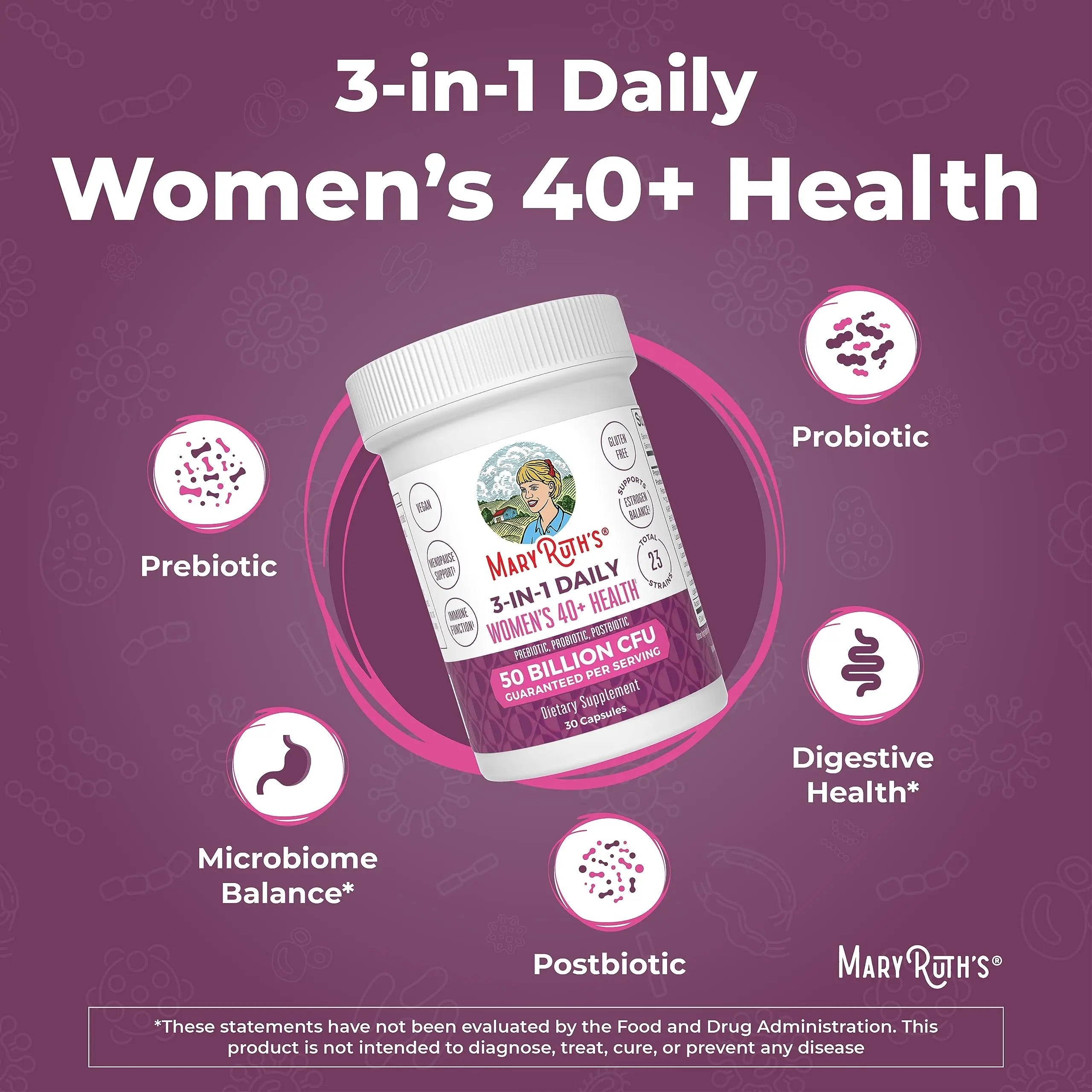 Mary Ruth's 3 in 1 Women's 40+ Health Probiotic, 30 CT MaryRuth Organics Au supplements