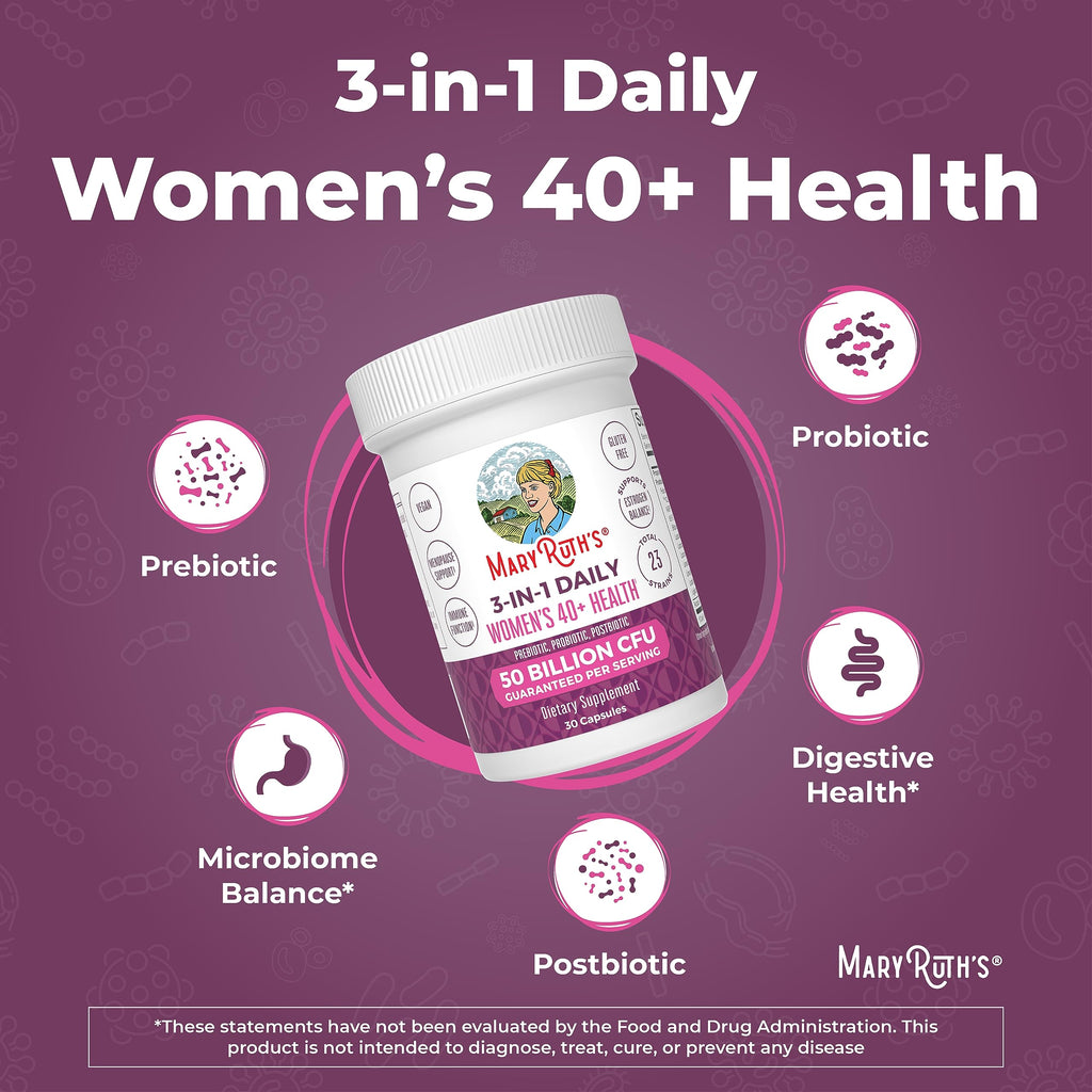 MaryRuth's 3-in-1 Daily Health 40+ Probiotics for Women | Hormonal & Menopause Support Supplement for Women | Gut Health Capsules | 50 Billion CFU | Allergen Free | 30 Ct MARYRUTH'S Au supplements