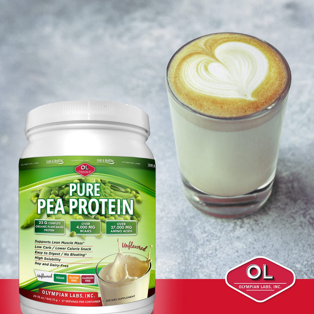 Olympian Labs Plant Based Pea Protein Powder, Unflavored - 25g of Protein, Vegan, Low Net Carbs, Gluten Free, Lactose Free, No Sugar Added, Soy Free