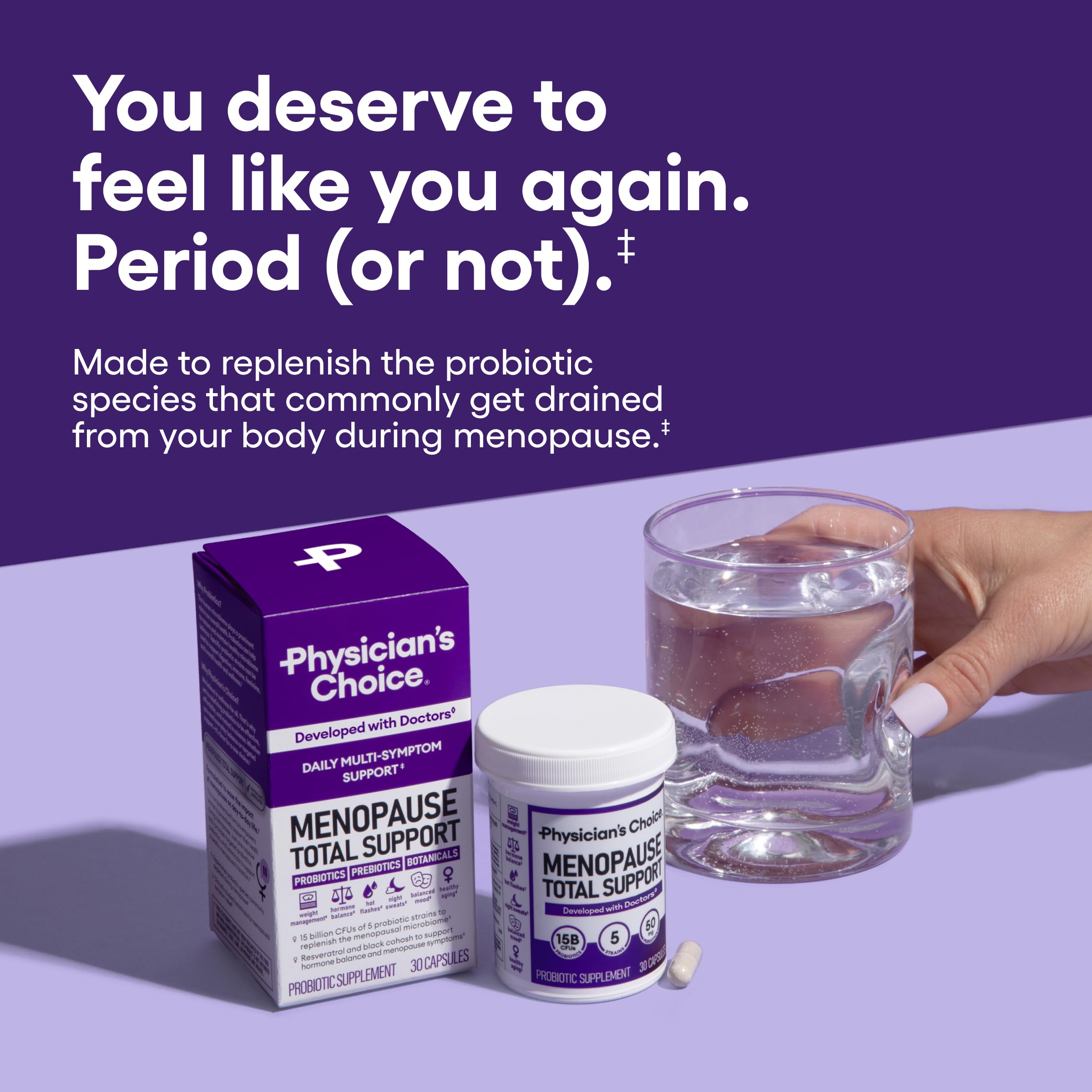 Physician's CHOICE Menopause Probiotic Supplement for Women - Supports Hormone Balance, Hot Flashes, Night Sweats, Weight Management, Bloating & Gut Health - with Black Cohosh, Resveratrol+ - 45ct Physician's CHOICE Au supplements