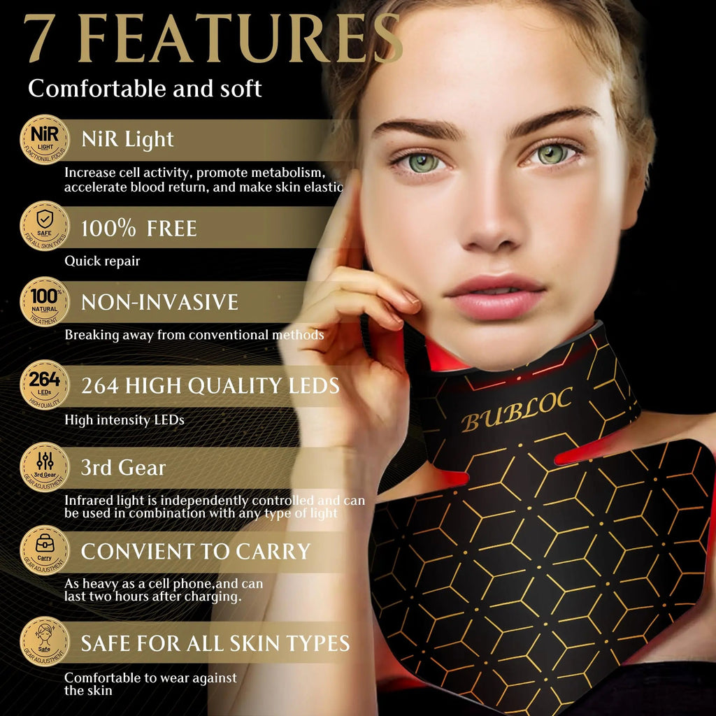 Upgraded Red Light Therapy Mask for Neck & Décolleté, 850 nm Wireless Infrared Light Therapy Suitable BUBLOC Au supplements