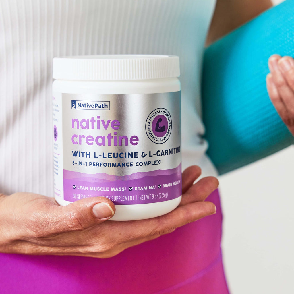 NativePath Creatine Monohydrate Powder with L-Leucine & L-Carnitine - Supports Muscle Health for Men & Women - 30 Servings