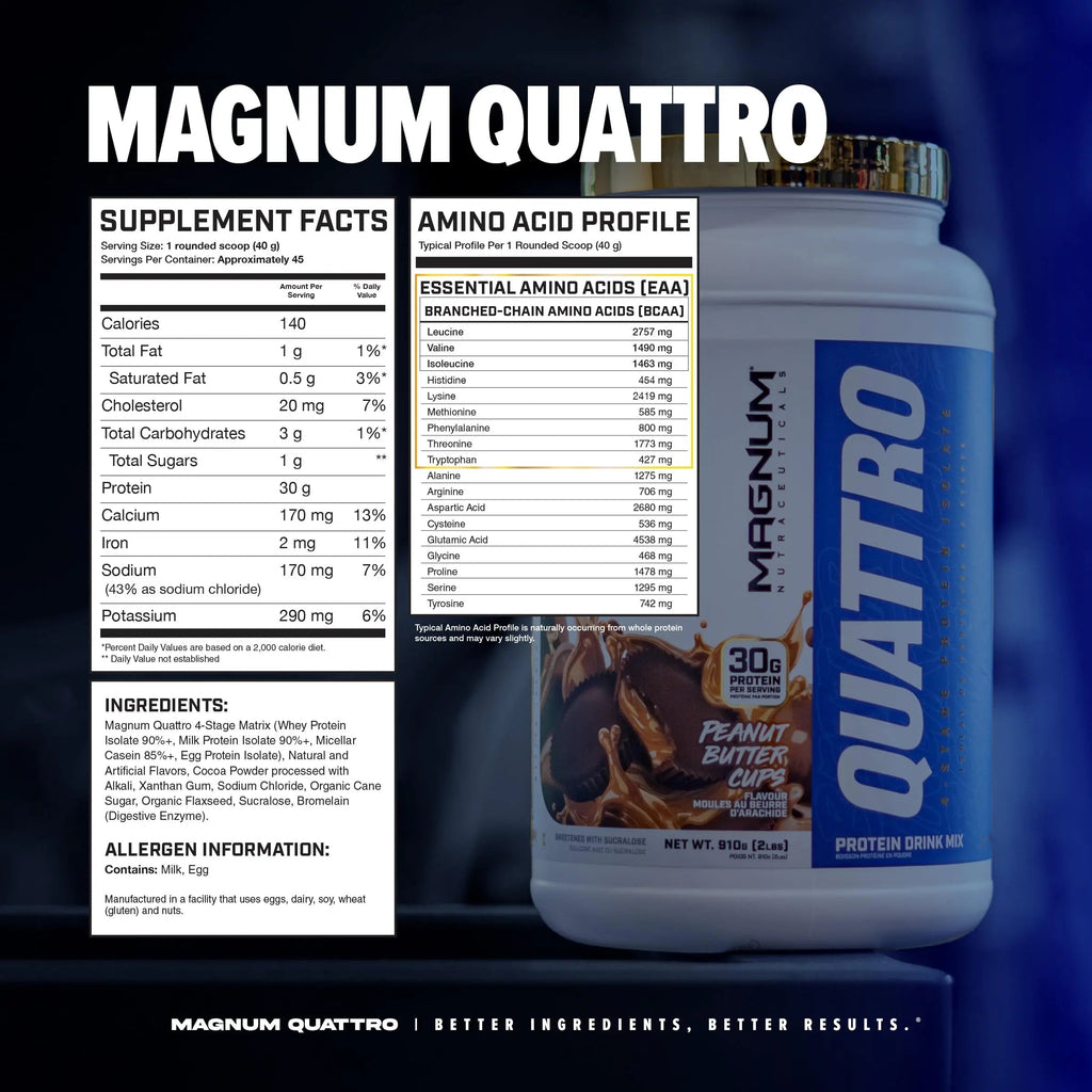 Magnum Nutraceuticals Quattro -, Peanut Butter Cups, 2LB - May Support Muscle Growth QUATTRO Au supplements