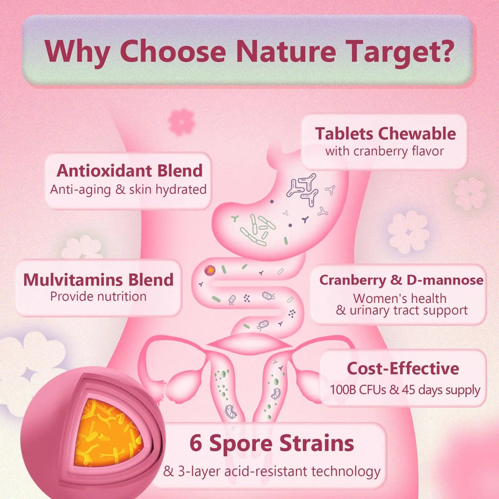 Probiotics for Women Digestive Health, Vaginal Probiotics with D-Mannose & Cranberry NATURE TARGET Au supplements