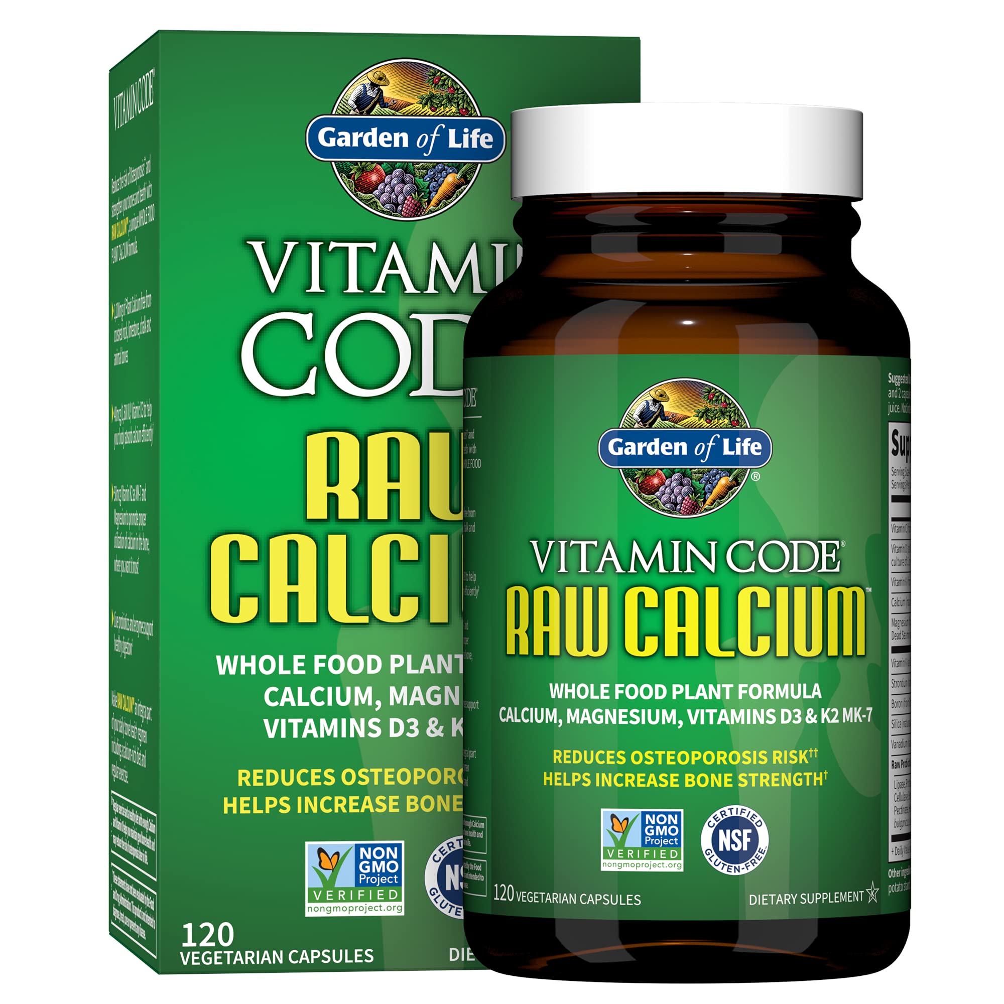 Garden of Life Raw Calcium Supplement for Women and Men - Vitamin Code Made from Whole Foods with Magnesium, K2, Vitamin D3 and Vitamin C