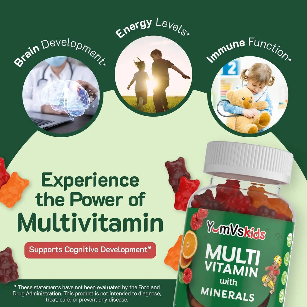 YumVs Kids Multivitamin Gummies - Fruit Flavored Chewable Children's Multivitamin - Kids Vitamins Multivitamin Gummy with 12 Minerals & Vitamins A C D3 E B6 B12 YUM-V'S Au supplements