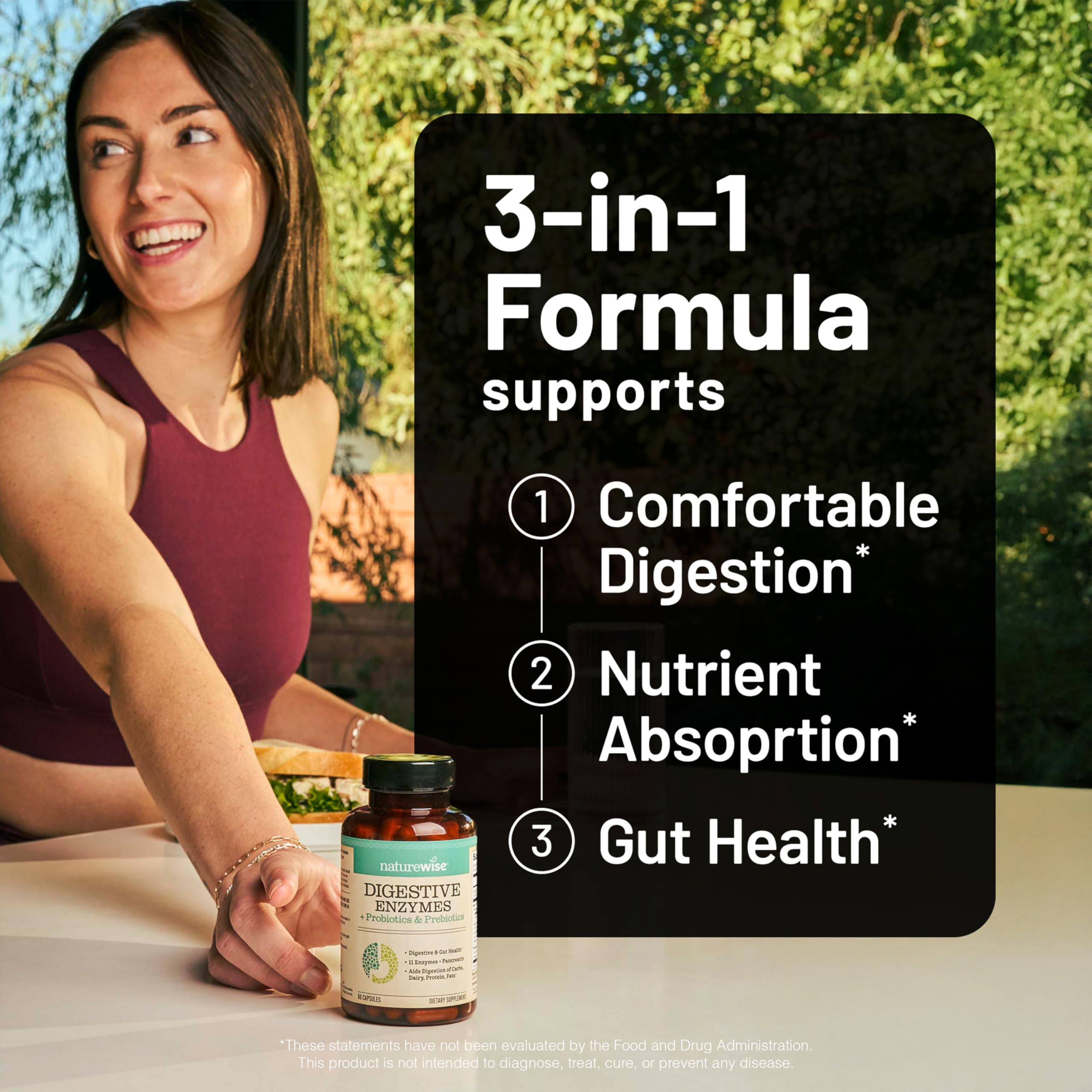 NatureWise Digestive Enzymes - Multi Enzymes with Probiotics + Prebiotics - Post Mealtime Comfort & Bloating Support + Aids Digestion and Gut Health - Soy-Free, Non-GMO - 60 Capsules[1-Month Supply] NatureWise Au supplements