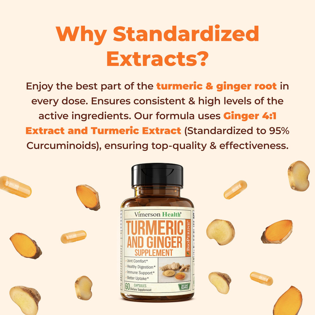 Turmeric and Ginger Supplement with Black Pepper for Joint Support, Digestive & Gut Health - Contains Organic Turmeric with Ginger Root Supplement