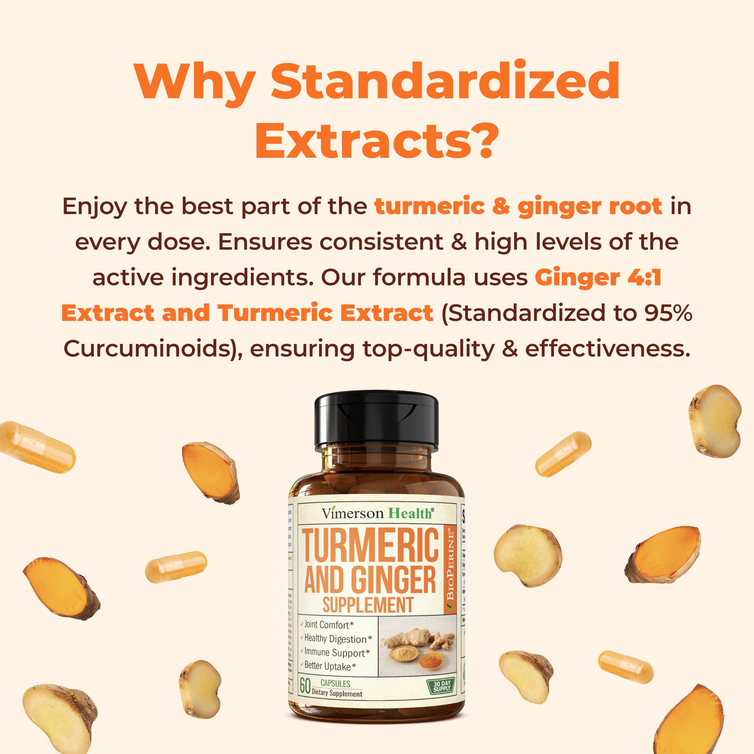 Turmeric and Ginger Supplement with Black Pepper for Joint Support, Digestive & Gut Health - Contains Organic Turmeric with Ginger Root Supplement