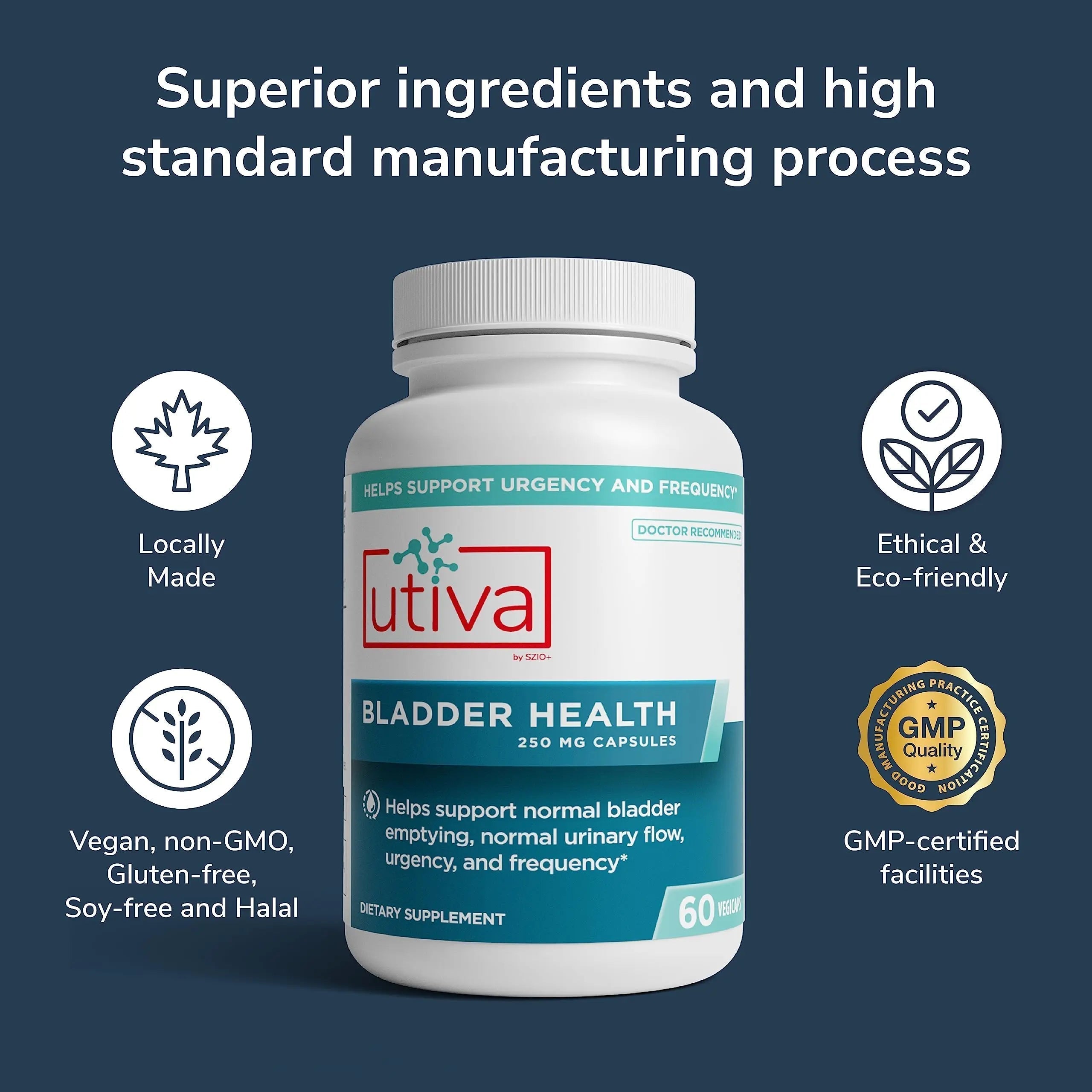 Szio+ Utiva Bladder Health - Control Supplement for Overactive Bladder and Lower Urinary Tract Health - Clinically Proven to Reduce Frequency and Urgency - 60 Capsules Szio+ Au supplements
