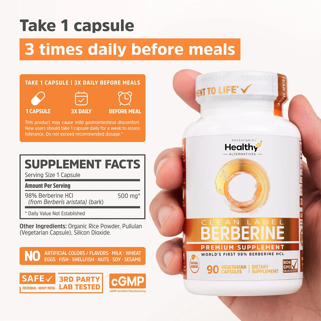 Clean Label Berberine Supplement 1500mg - Ultra Pure 98% Berberine HCl, Highest Purity Physician's Healthy Alternatives Au supplements