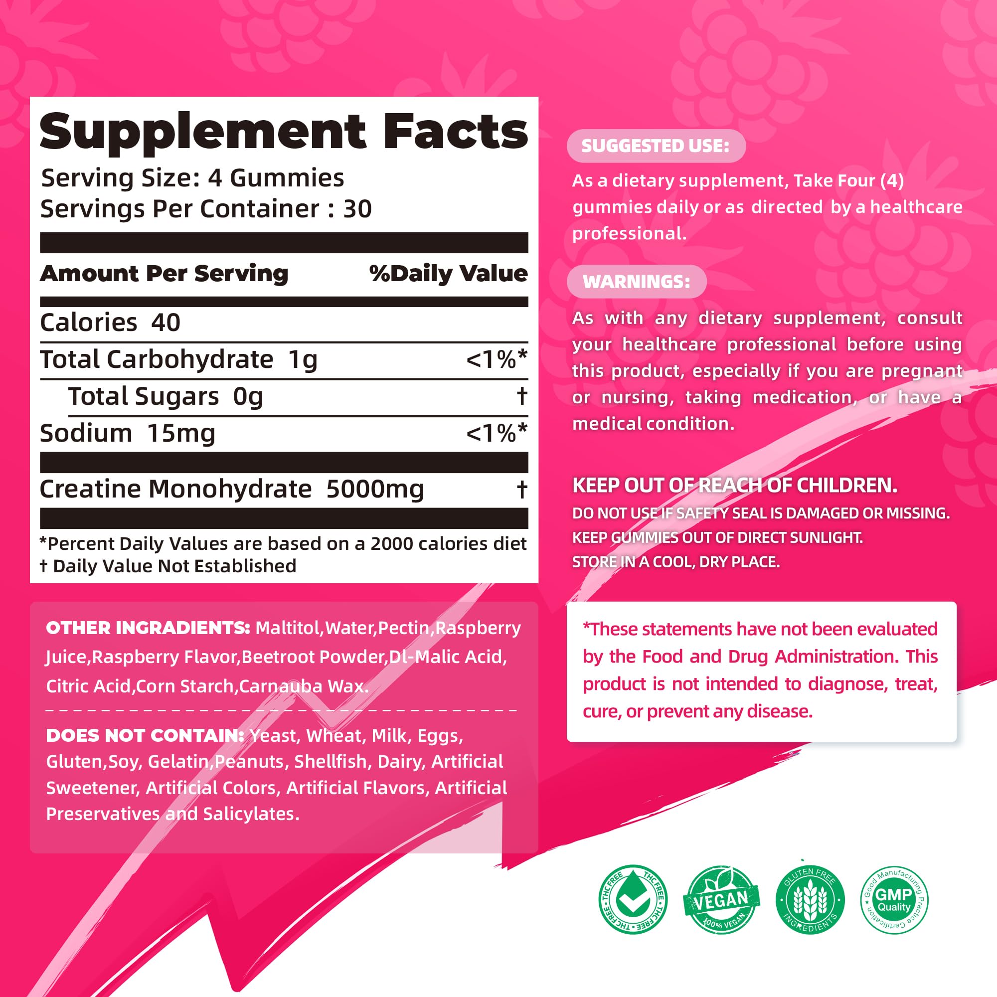 NSF Certified Creatine Gummy - Creatine Monohydrate Gummies 5000mg for Men & Women -120 Gummies Advanced Formula, Muscle Strength, Muscle Builder, Energy Boost, Pre-Workout Supplement-Raspberry Allcoovita Au supplements