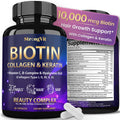 StrongVit Biotin with Hyaluronic Acid, Keratin and Collagen Supplements - 10000mcg for Hair Growth Women and Men