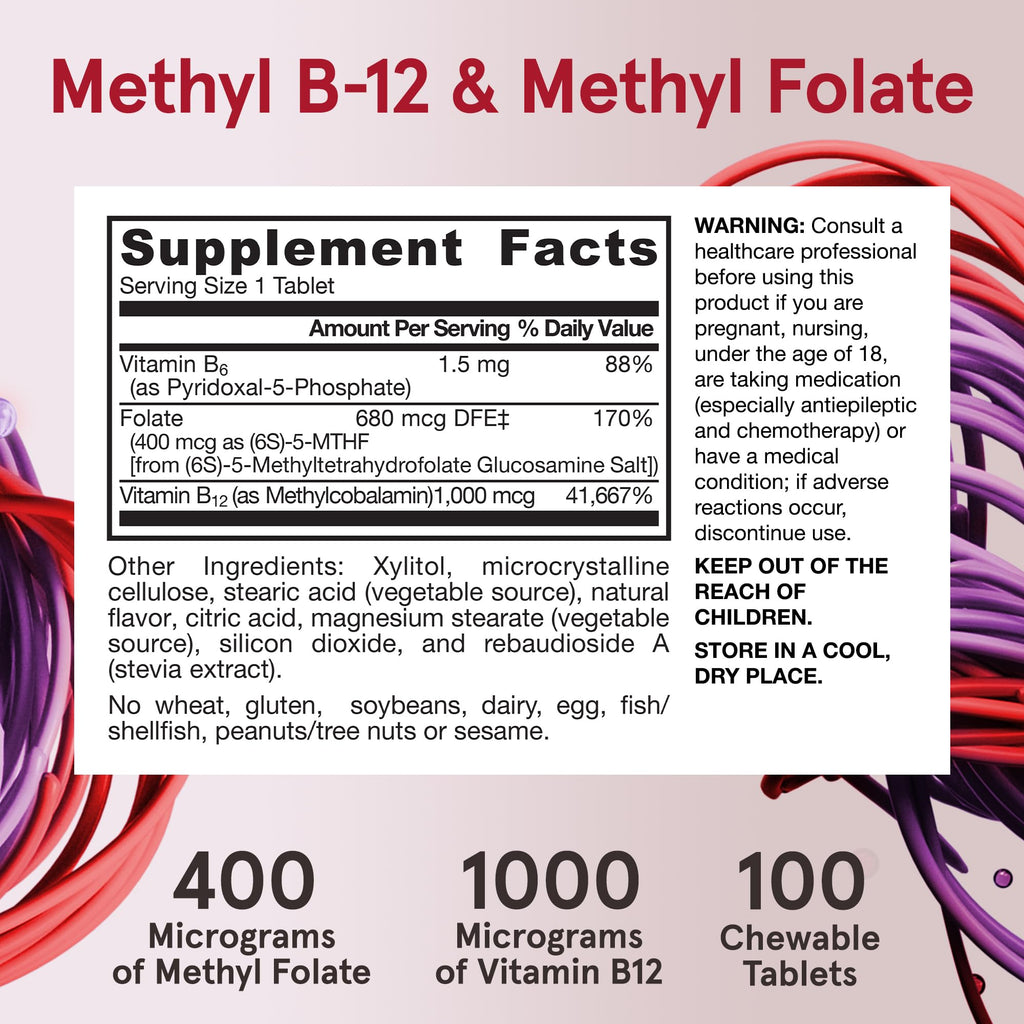 Jarrow Formulas Methyl B-12 & Methyl Folate, Bioactive Vitamin B9 & Vitamin B12 Supplement, Supports Cellular Energy Production, Healthy Brain Function & Metabolism