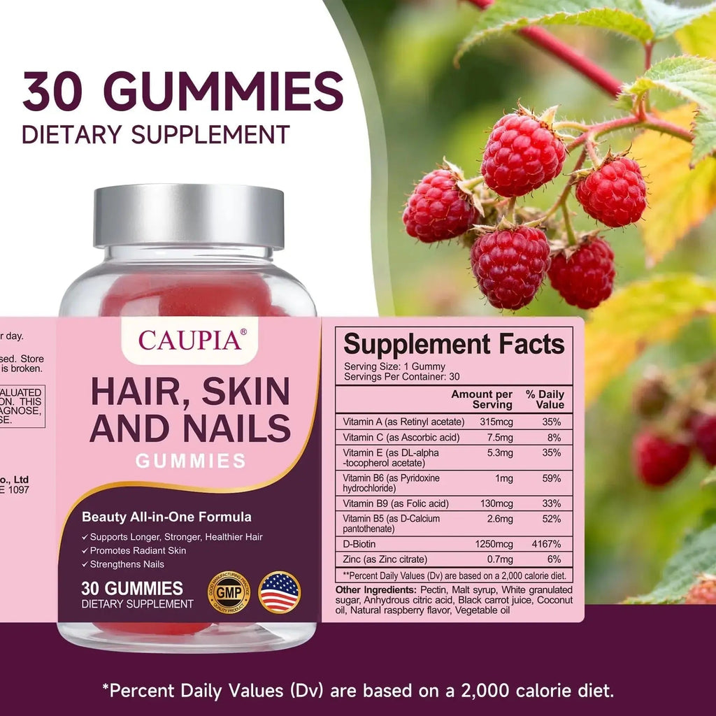 CAUPIA Hair Skin and Nails Gummies, All-in-One Advanced Formula Supports Hair Growth - Skin Health & Nail Strength - 30 Gummies CAUPIA Au supplements