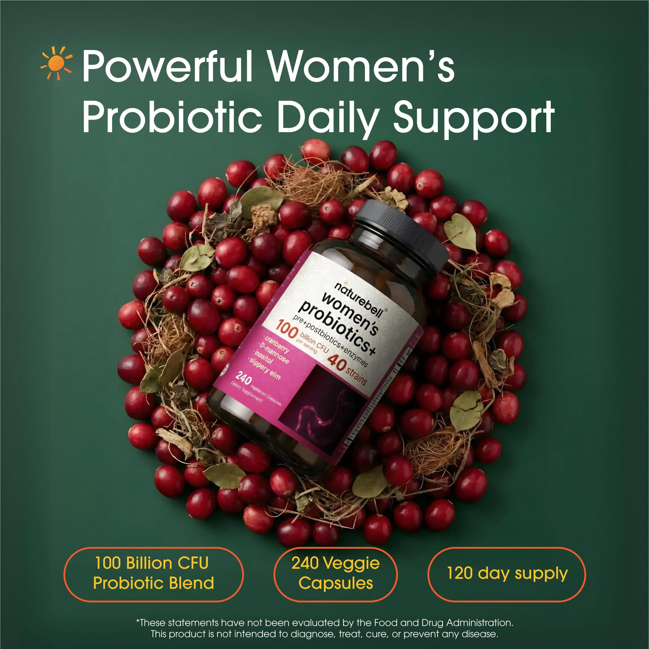 NatureBell Women's Probiotics+ - 240 Vegetarian Capsules - Prebiotic, Probiotic, Postbiotic & Digestive Enzymes - Made with Cranberry, D-Mannose, Inositol & More NatureBell Au supplements