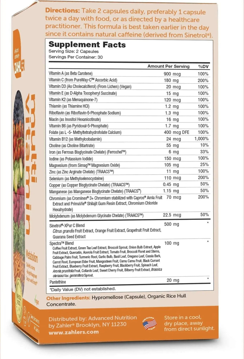 Zahler Multivitamin Metabolism + Weight Management Support for Women and Men with Iron, Certified Kosher, 60 Capsules Zahler Au supplements