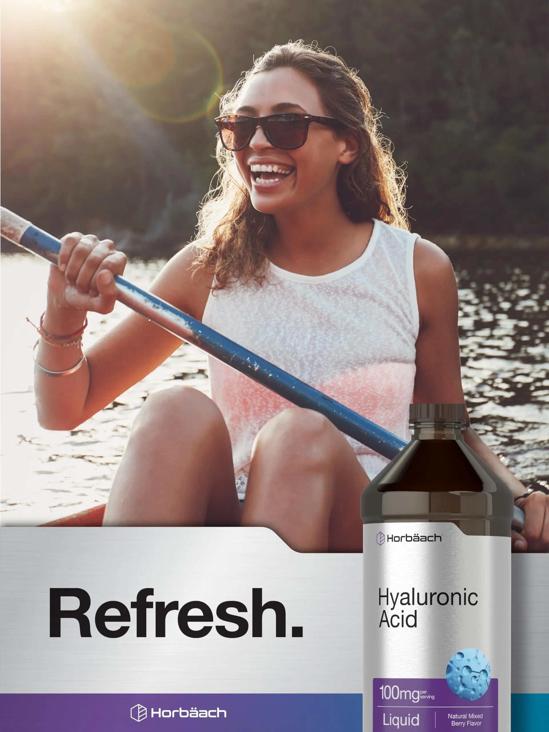 Liquid Hyaluronic Acid Supplement | 100 mg | 16 oz | Mixed Berry Flavor | Non-GMO Horbäach Au supplements