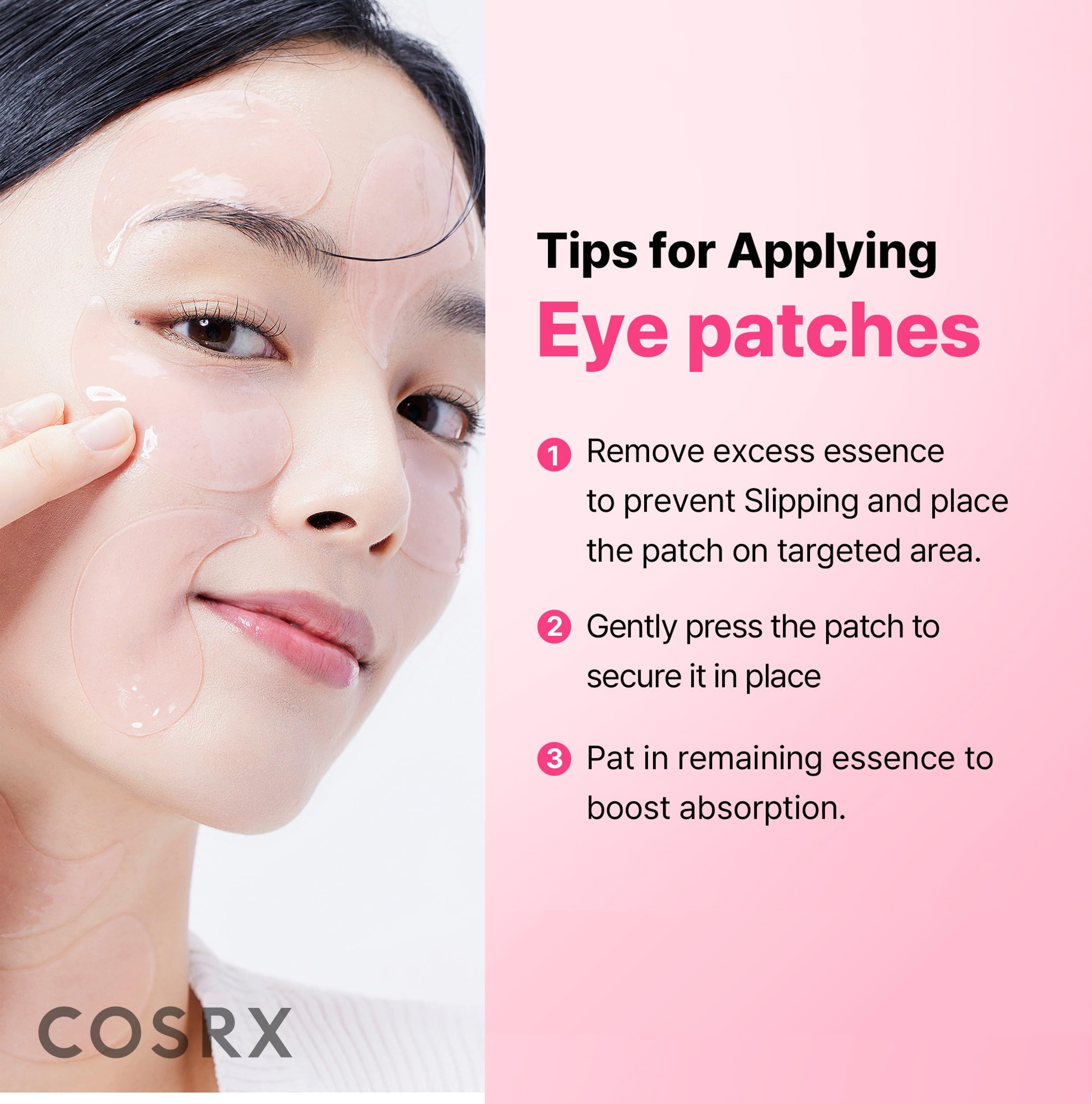 COSRX Pink Peptides Collagen Hydrogel Eye Patch for Puffy Eyes and Dark Circles, Under Eye Mask, 60 Under Eye Patches, Korean Skin Care