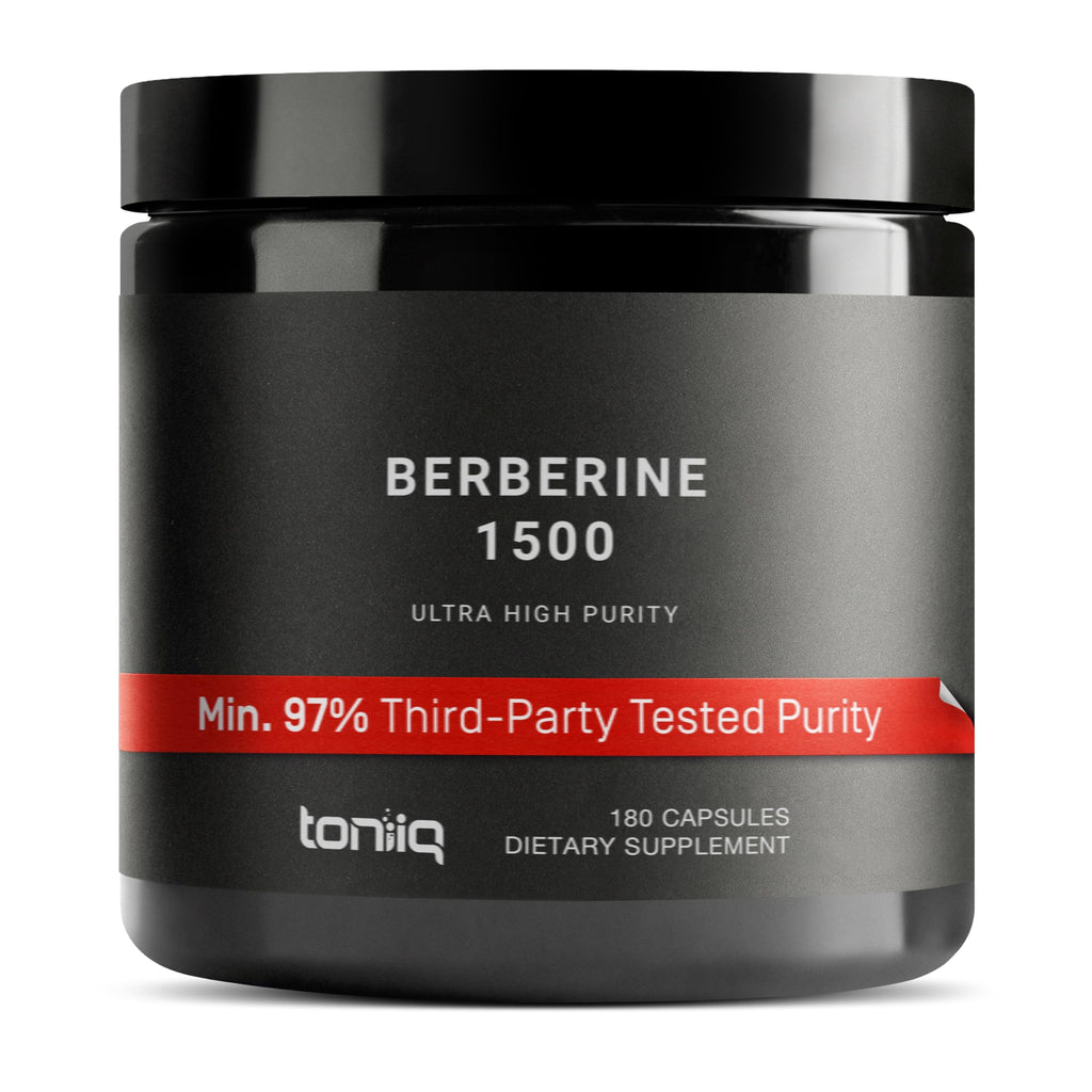 Toniiq Ultra High Strength Berberine HCl from The Himalayas - 100:1 Concentrated Extract - Lab-Tested 97% Berberine HCl - 180 Vegetarian Capsules, 1500 mg per Serving Toniiq Au supplements