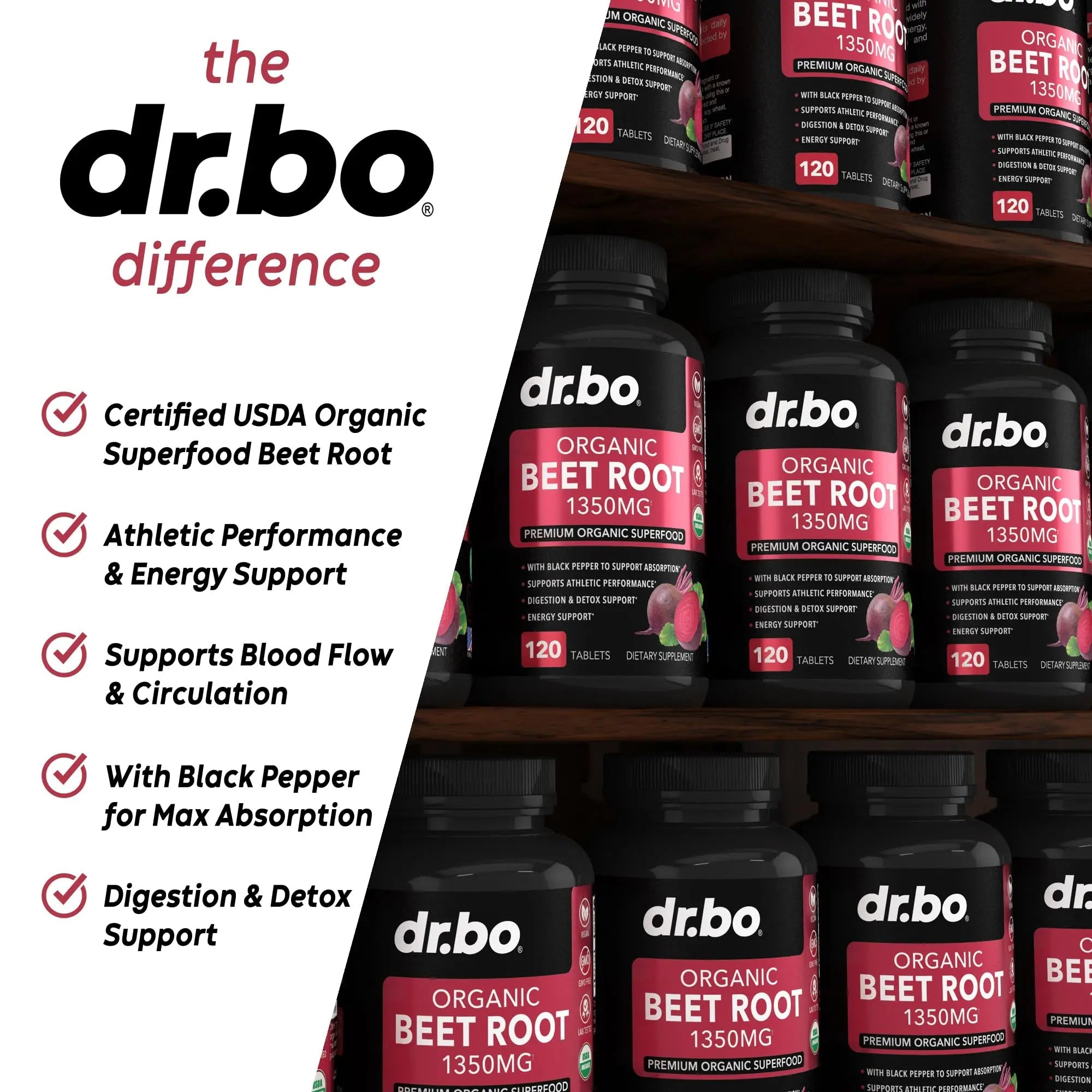 Organic Beet Root Capsules Supplements - 1350mg Beetroot Powder Extract Pills, Organic DR. BO Au supplements