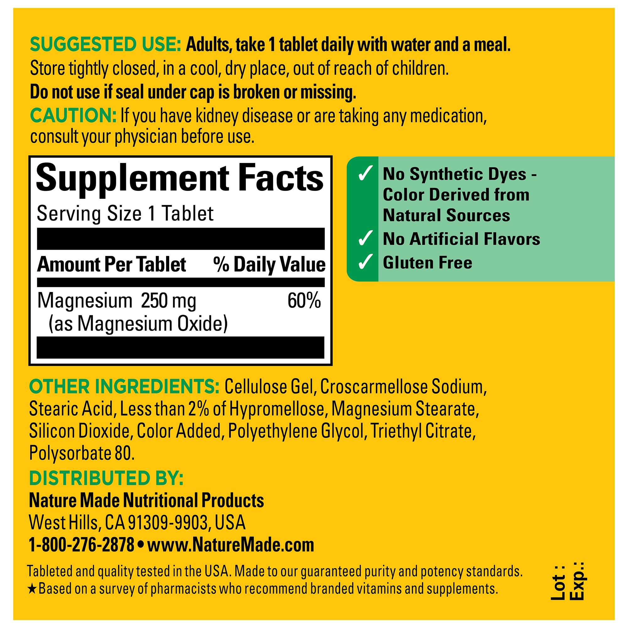 Nature Made Magnesium Oxide 250 mg, Magnesium Supplements for Men and Women, Support for Muscle, Heart, Bone and Nerve Health, 100 Tablets, 100 Day Supply Nature Made Au supplements