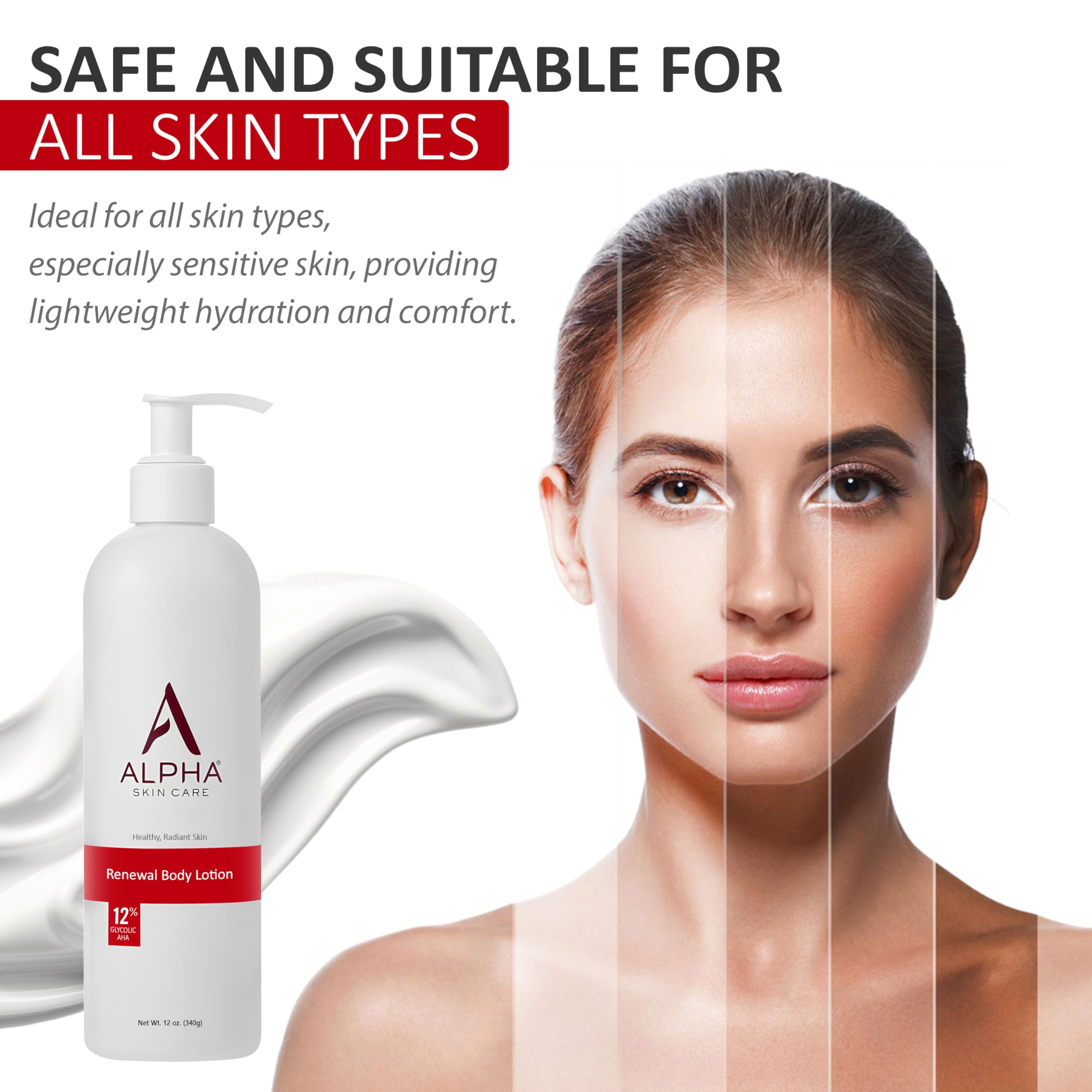 Alpha Skin Care Revitalizing Body Lotion, 12% Glycolic AHA, Simple & Effective Daily Moisturizer with Alpha Hydroxy Acid