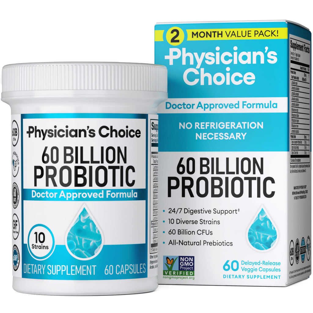 Physician's CHOICE Probiotics 60 Billion CFU - 10 Strains + Organic Prebiotics - Immune, Digestive & Gut Health - Supports Occasional Constipation, Diarrhea, Gas & Bloating