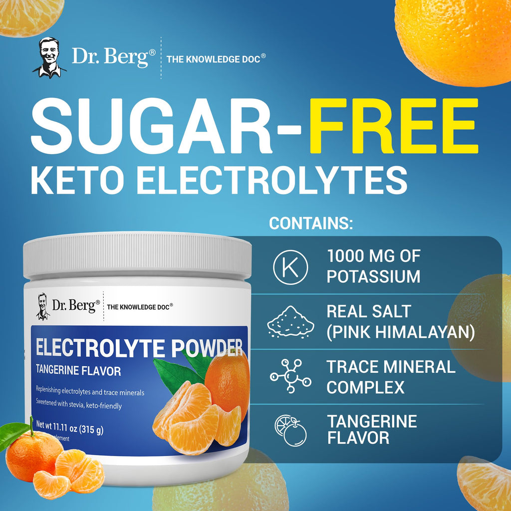 Dr. Berg Zero Sugar Hydration Keto Electrolyte Powder - Enhanced w/ 1000 mg of Potassium & Real Pink Himalayan Salt (NOT Table Salt) - Tangerine Flavor Hydration Drink Mix Supplement - 50 Servings