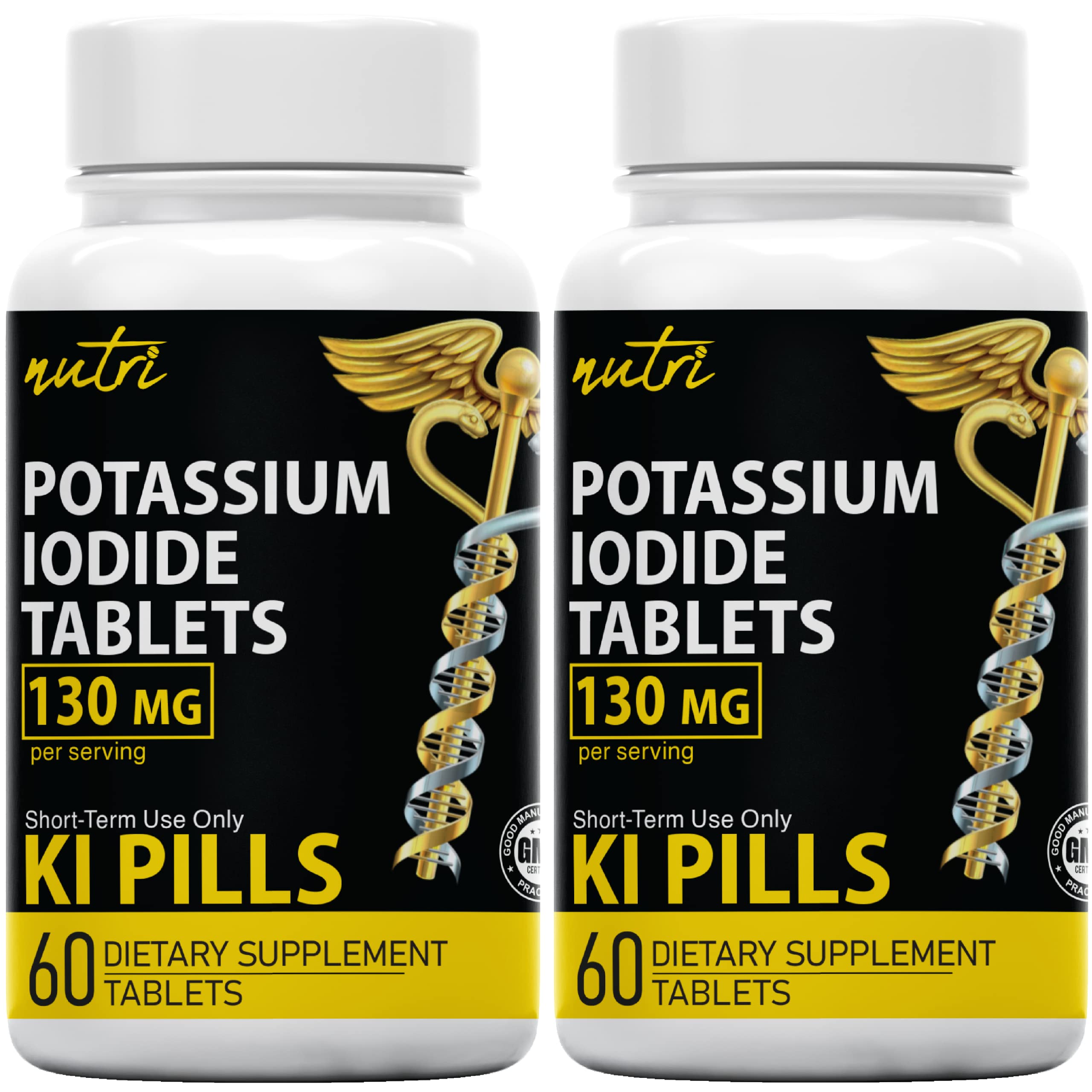 Potassium Iodide Tablets 130 mg (Pack of 2) - (120 Tablets) 10 Year Shelf-Life EXP 2034 to 2035 - Ki Pills - Yoduro de potasio - Nutri Supplements
