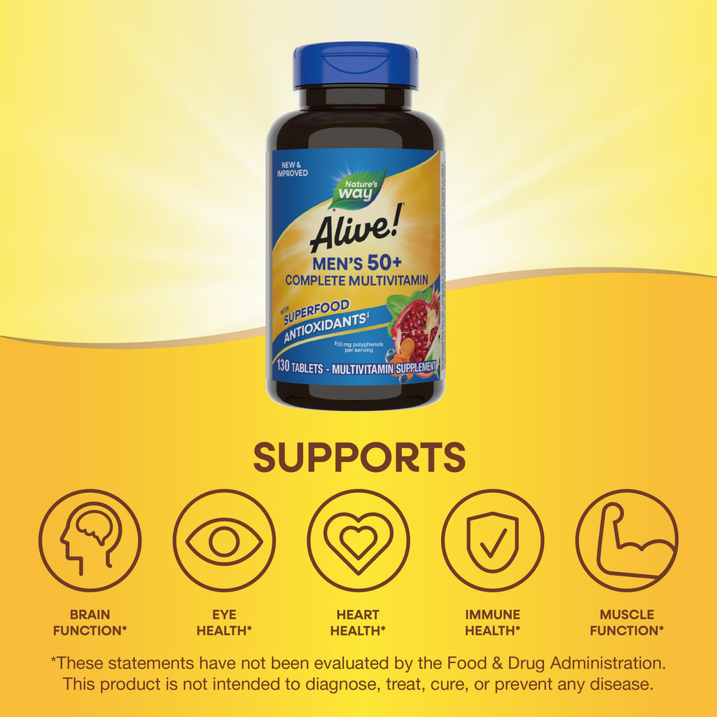 Nature’s Way Alive! Men’s 50+ Multivitamin Complete Tablets, Daily Multivitamin for Men Over 50, Supports Cellular Energy Metabolism
