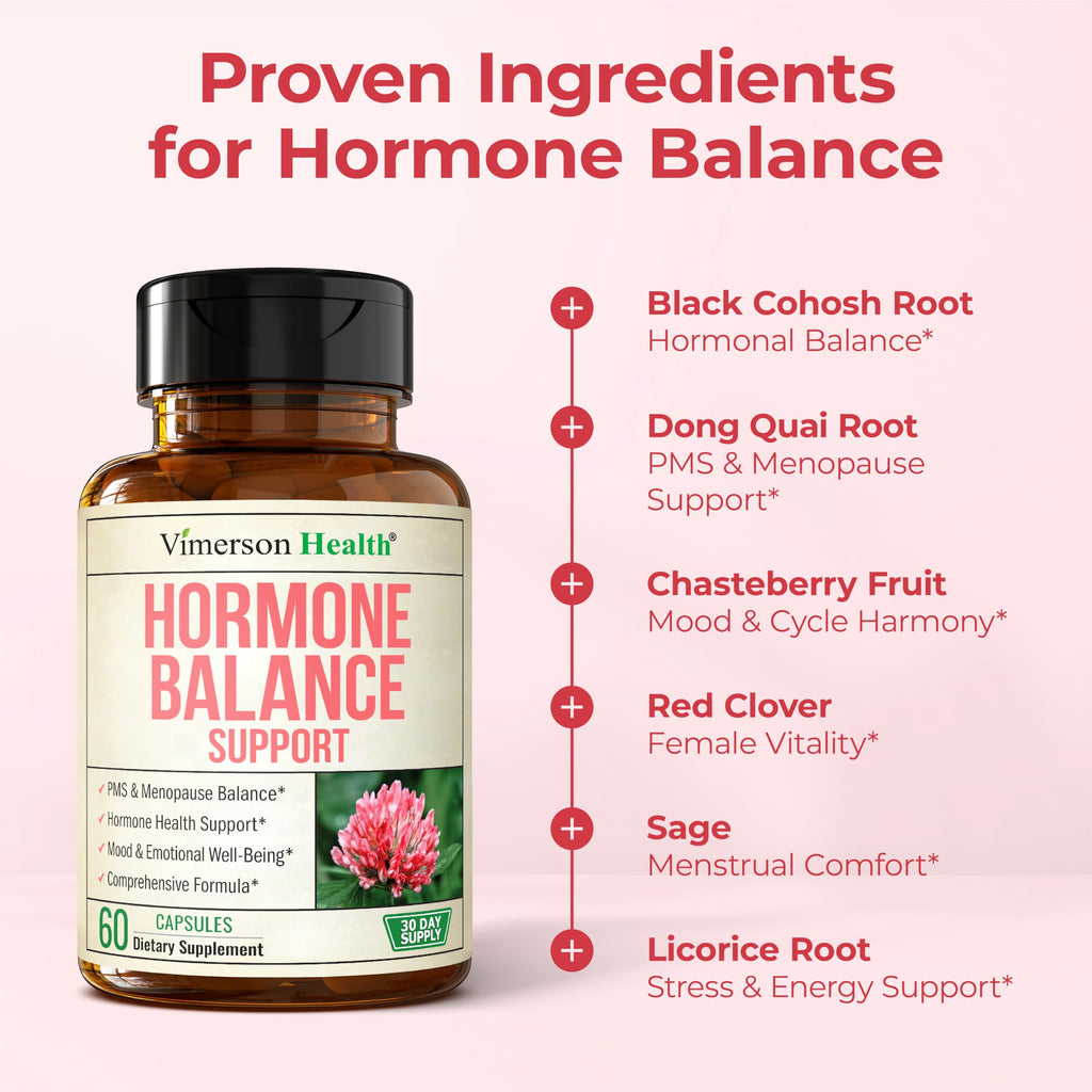 Hormone Harmony for Women with Black Cohosh, Dong Quai & Red Clover – Natural Hormone Balance for Women of All Ages – Supports PMS, Menopause & Mood – Women’s Hormone Balance Supplement – 60 Capsules Vimerson Health Au supplements