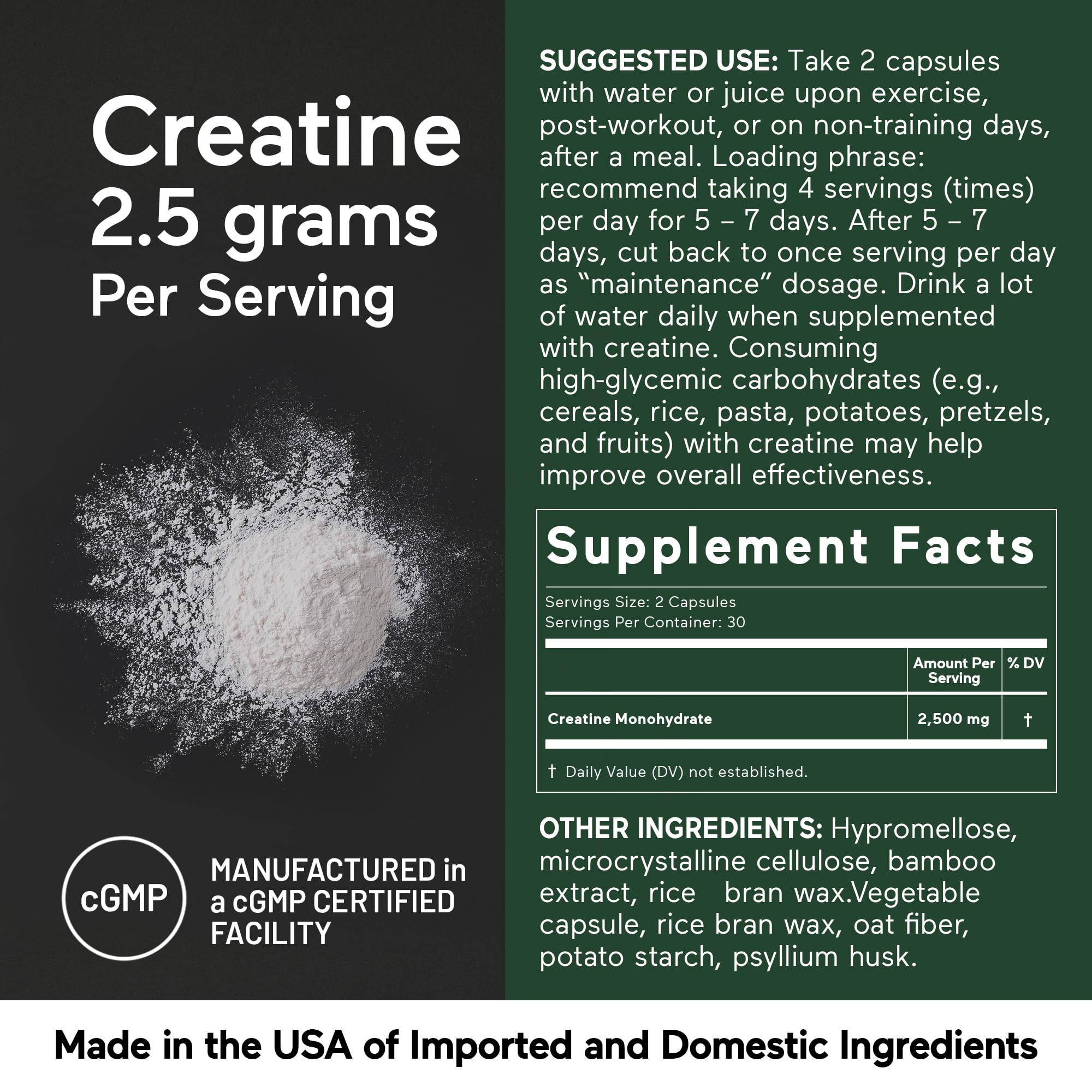 SMARTERNUTRITION Creatine Monohydrate Pills with 2500mg (2.5g) Per Serving, Vegan Capsules - Pre & Post Workout Recovery Support, Promotes Muscle Mass &. Endurance - 60 Count[30-Day Supply] SMARTERNUTRITION Au supplements