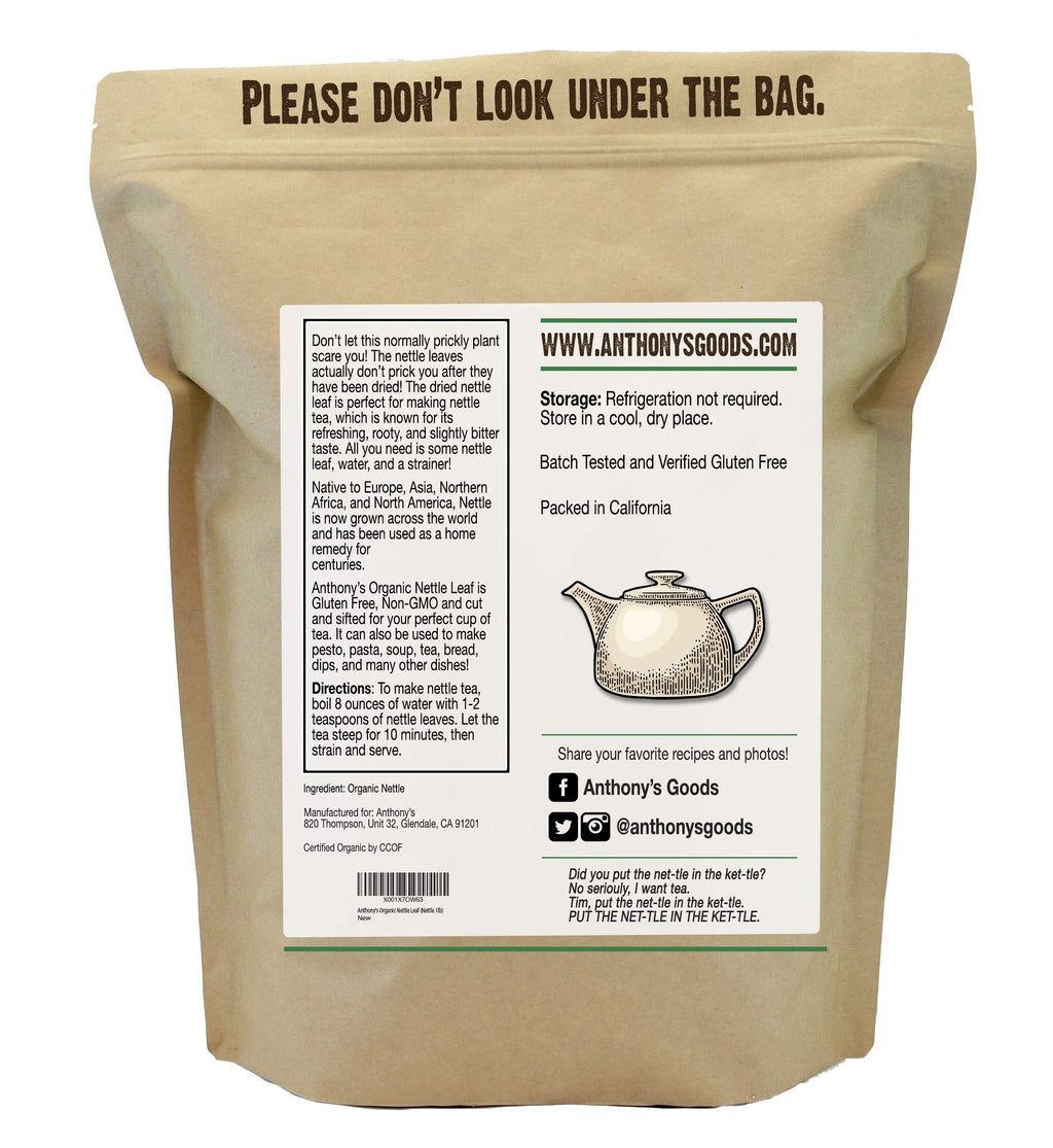 Anthony's Organic Nettle Leaf, 1 lb, Gluten Free, Non GMO, Cut & Sifted, Non Irradiated, Keto Friendly